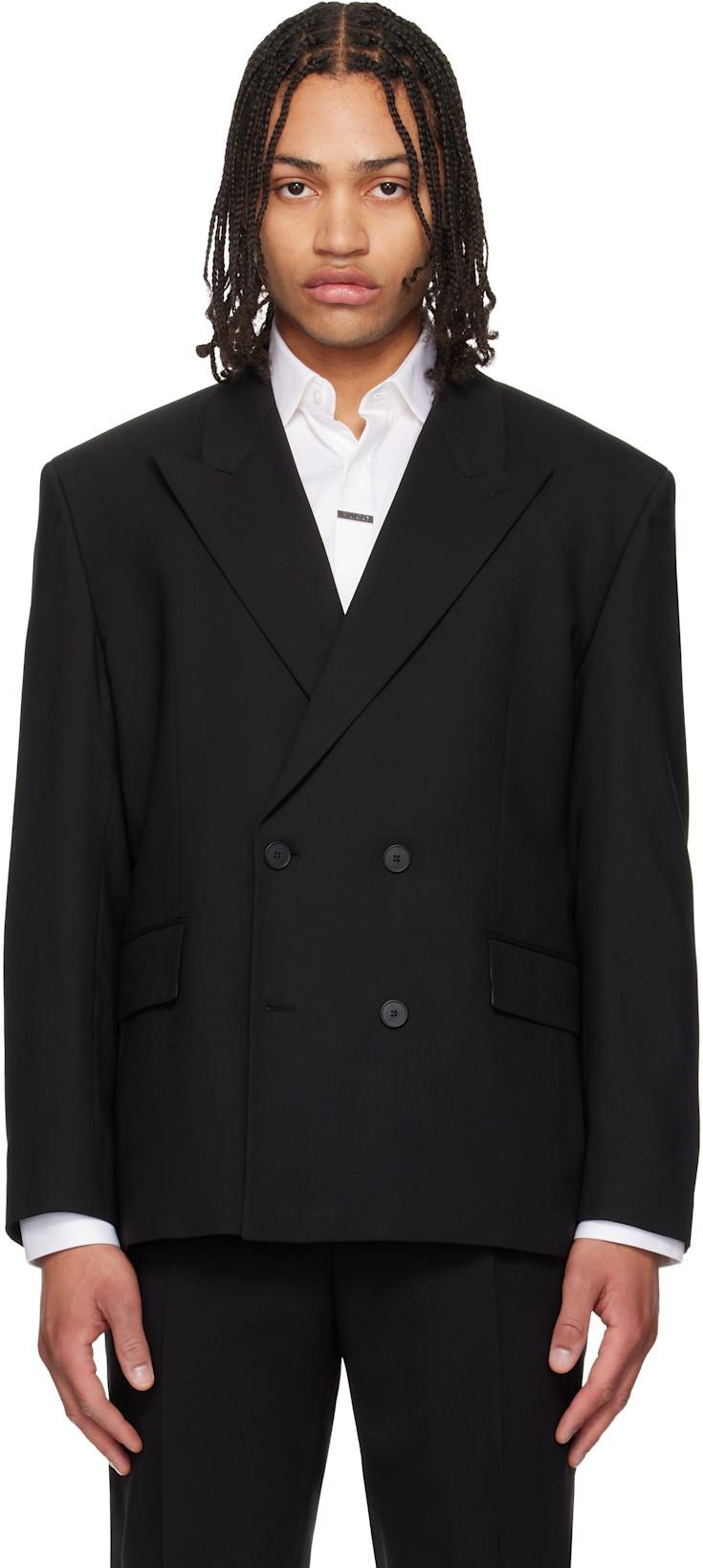 Black Double-Breasted Wool-Blend Twill Blazer by HUGO BOSS