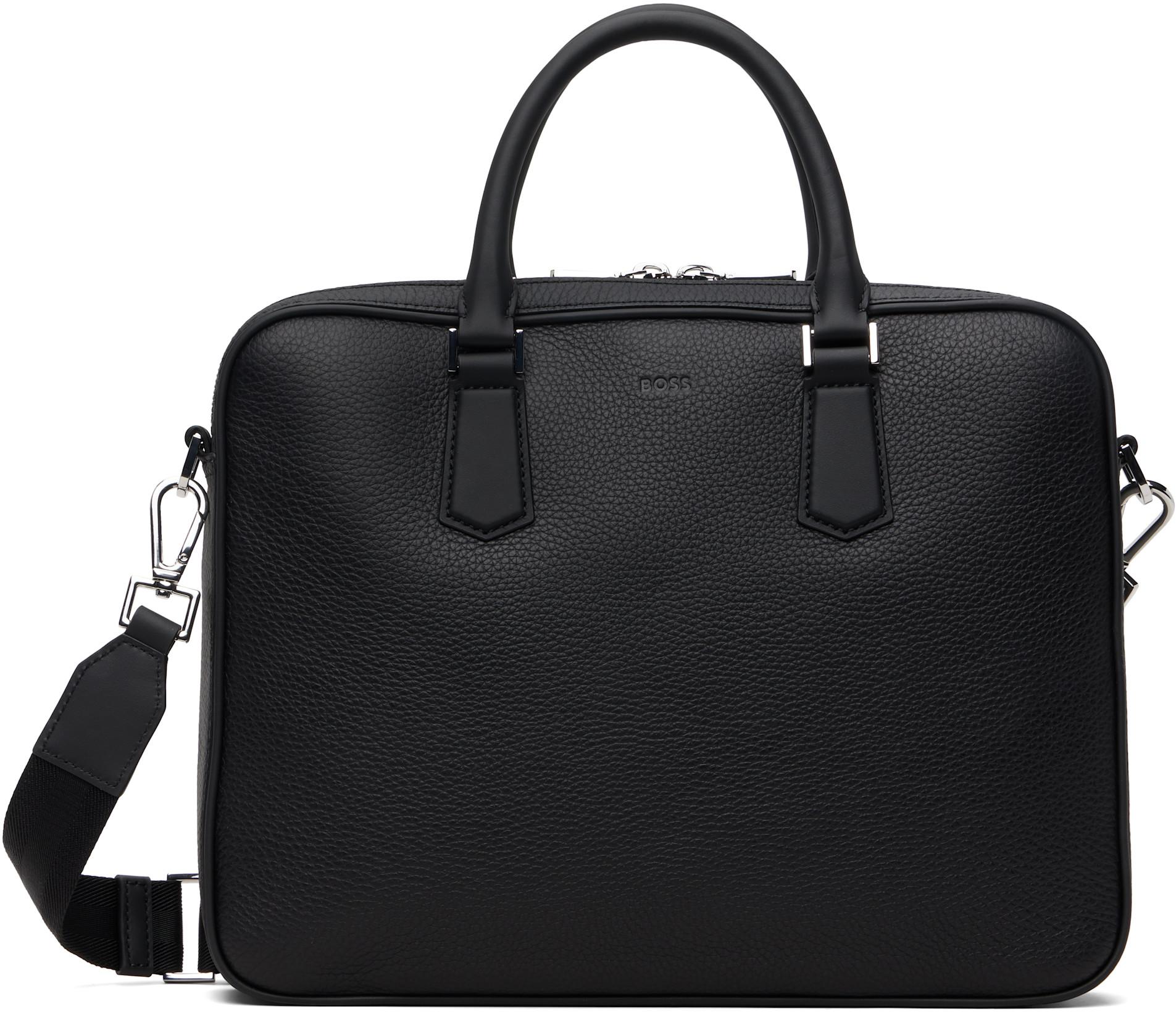 Black Embossed Logo Document Briefcase by HUGO BOSS