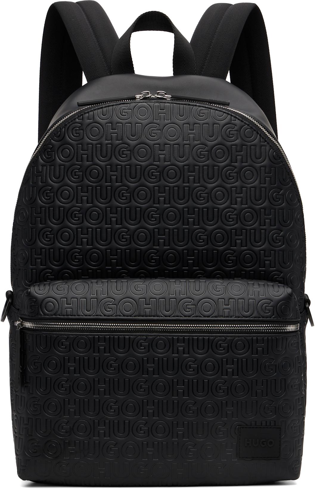 Black Embossed-Logo Faux-Leather Backpack by HUGO BOSS