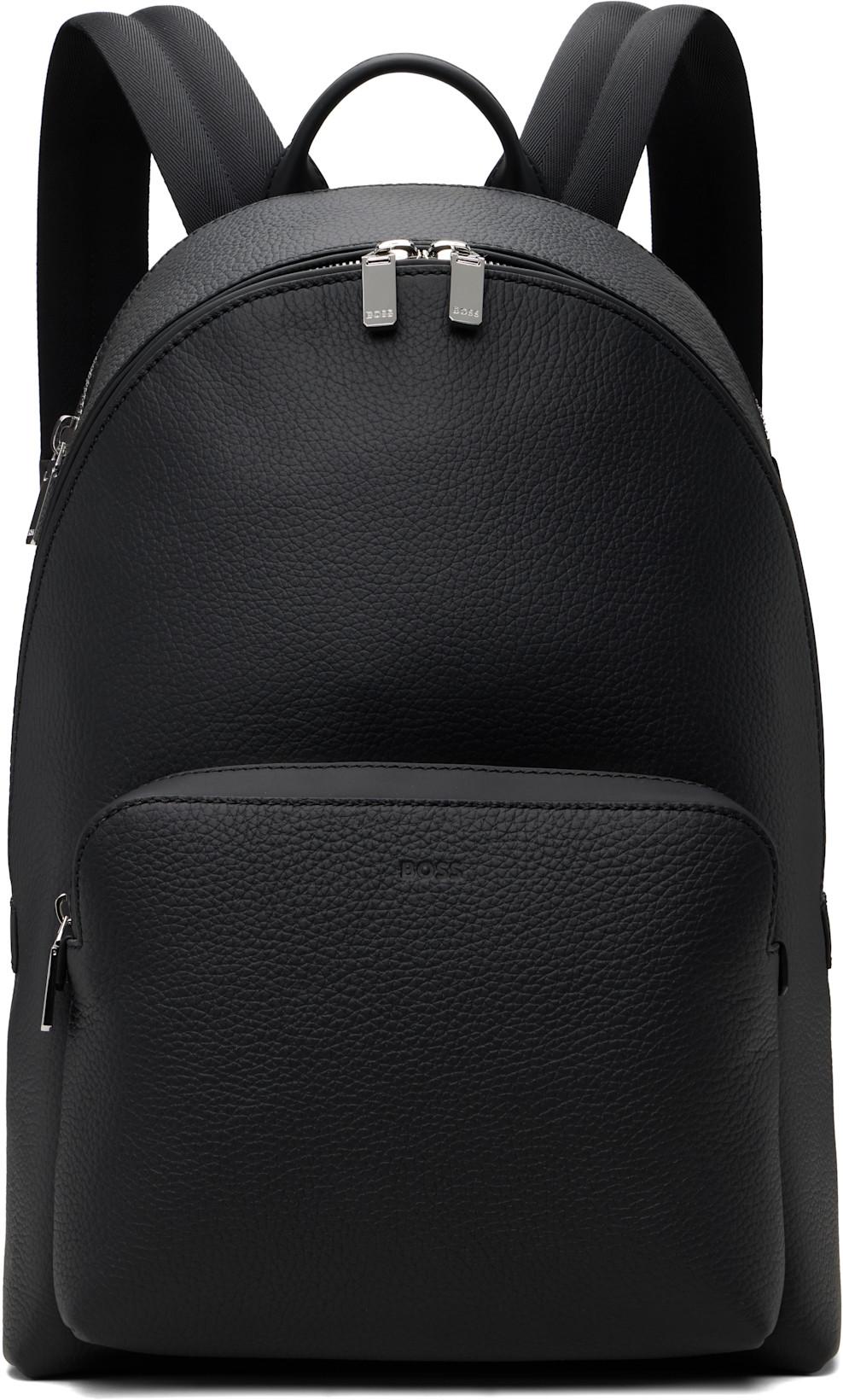 Black Embossed-Logo Leather Backpack by HUGO BOSS