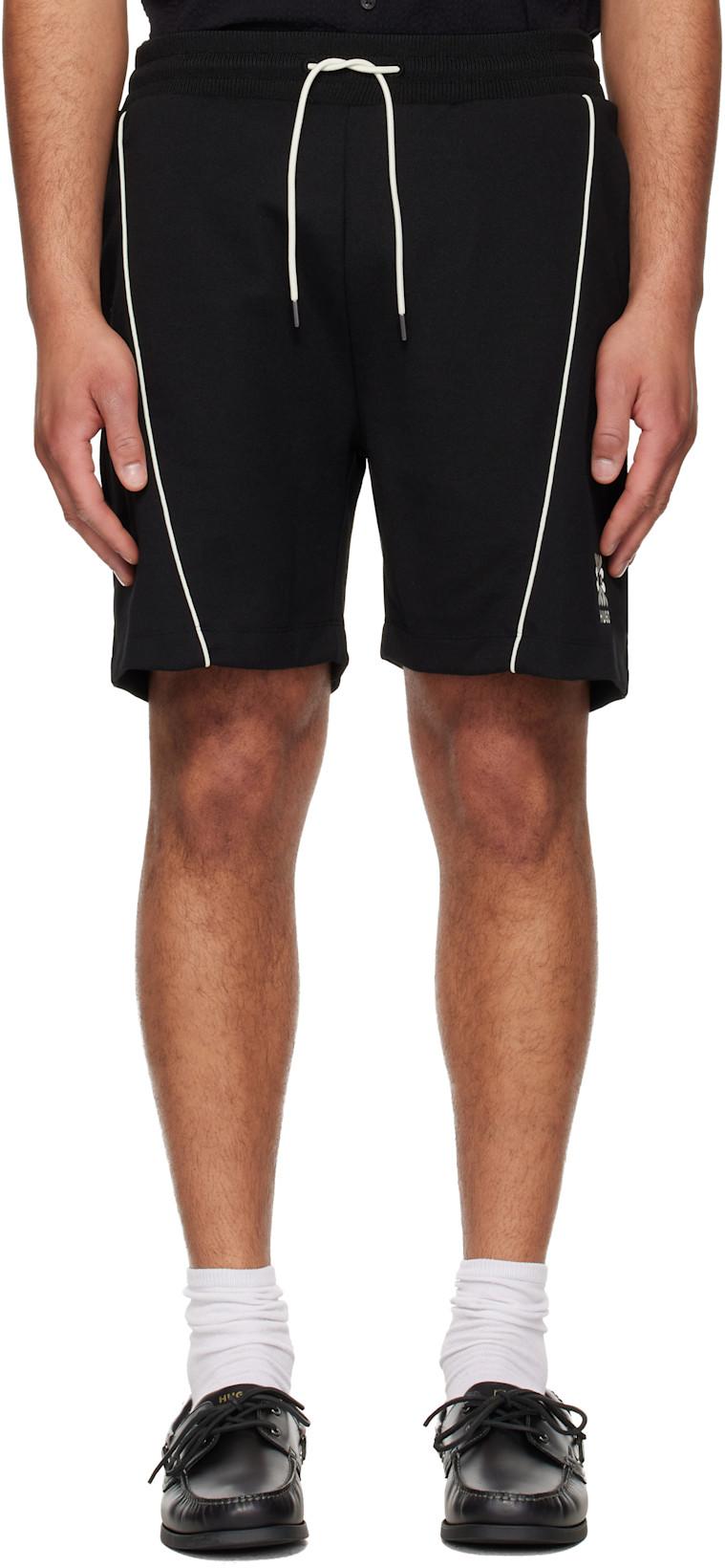 Black Embroidered Artwork Cotton-Blend Shorts by HUGO BOSS