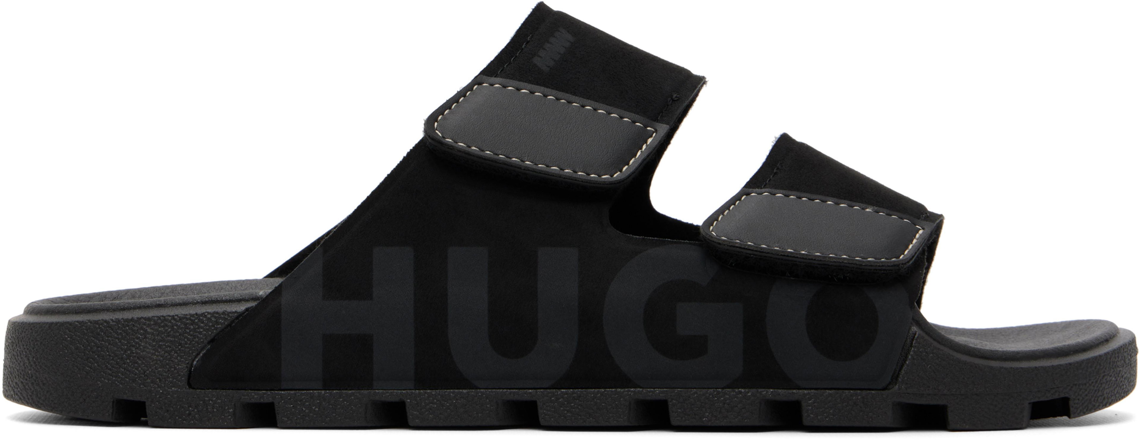 Black Faux-Suede Logo Detailing Sandals by HUGO BOSS