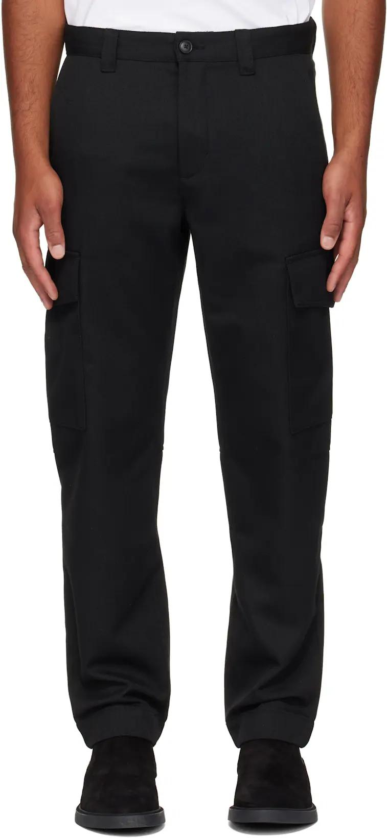 Black Gabardine Cargo Pants by HUGO BOSS