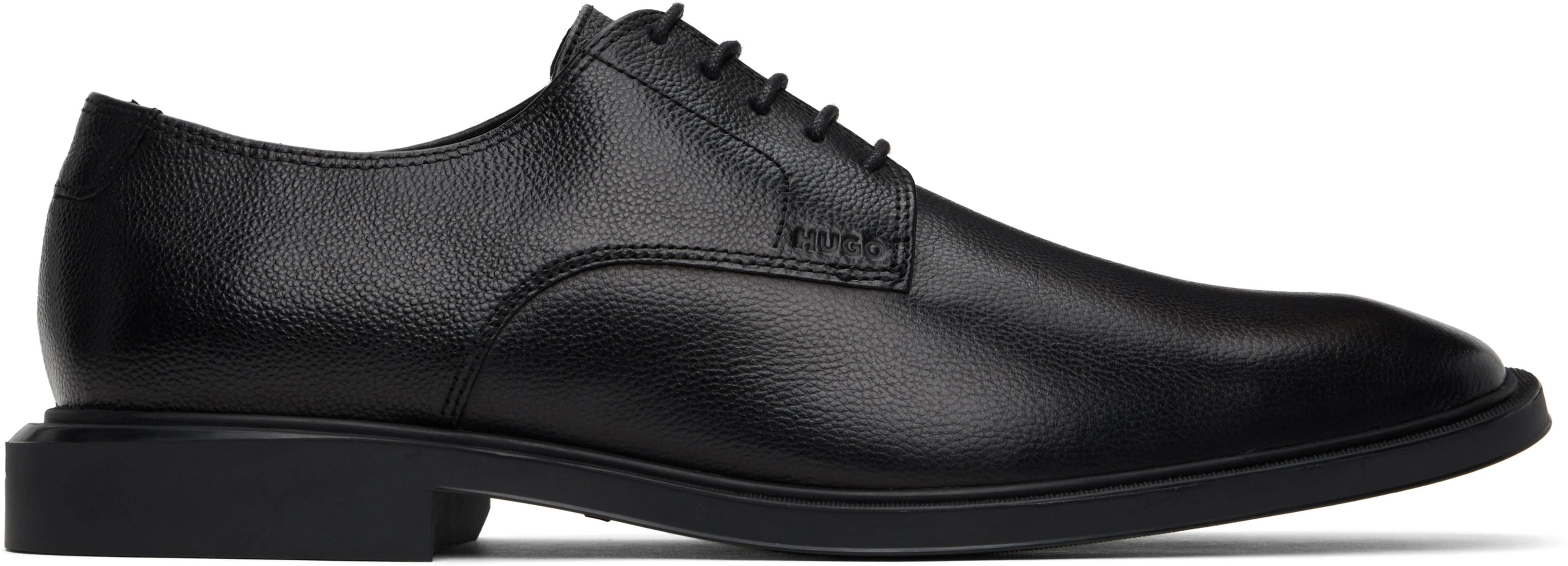 Black Grained Faux-Leather Derbys by HUGO BOSS