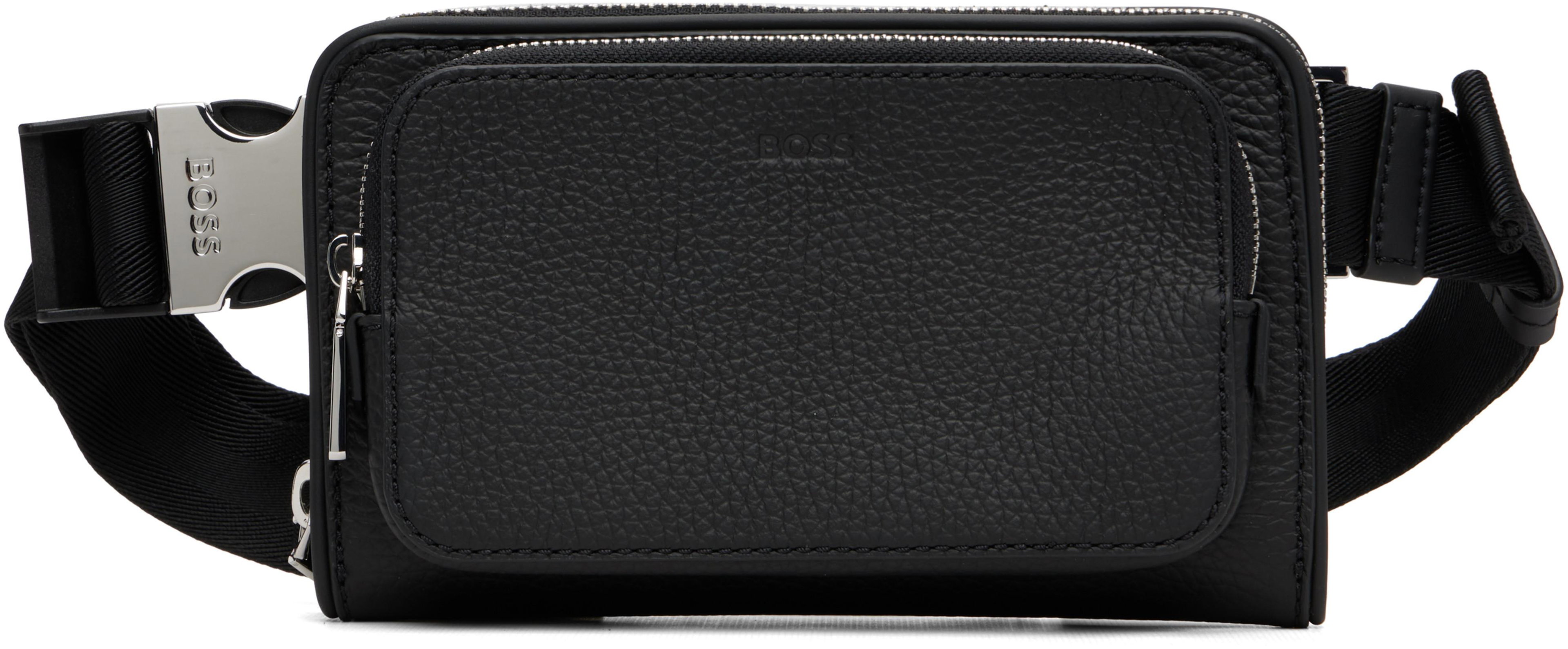 Black Italian Leather Crossbody Belt Bag by HUGO BOSS