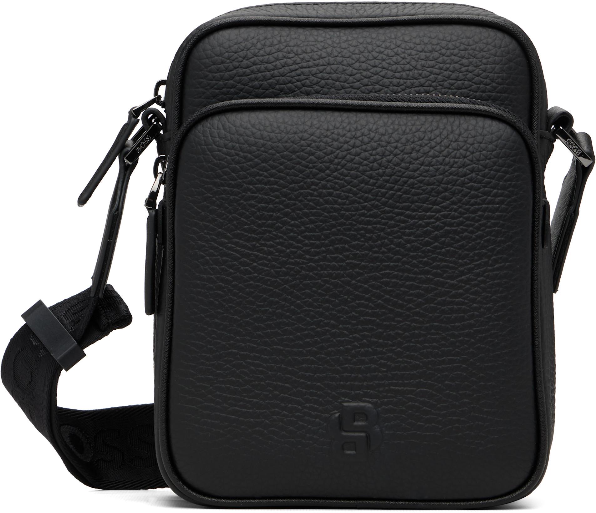 Black Italian-Leather Double B Reporter Bag by HUGO BOSS
