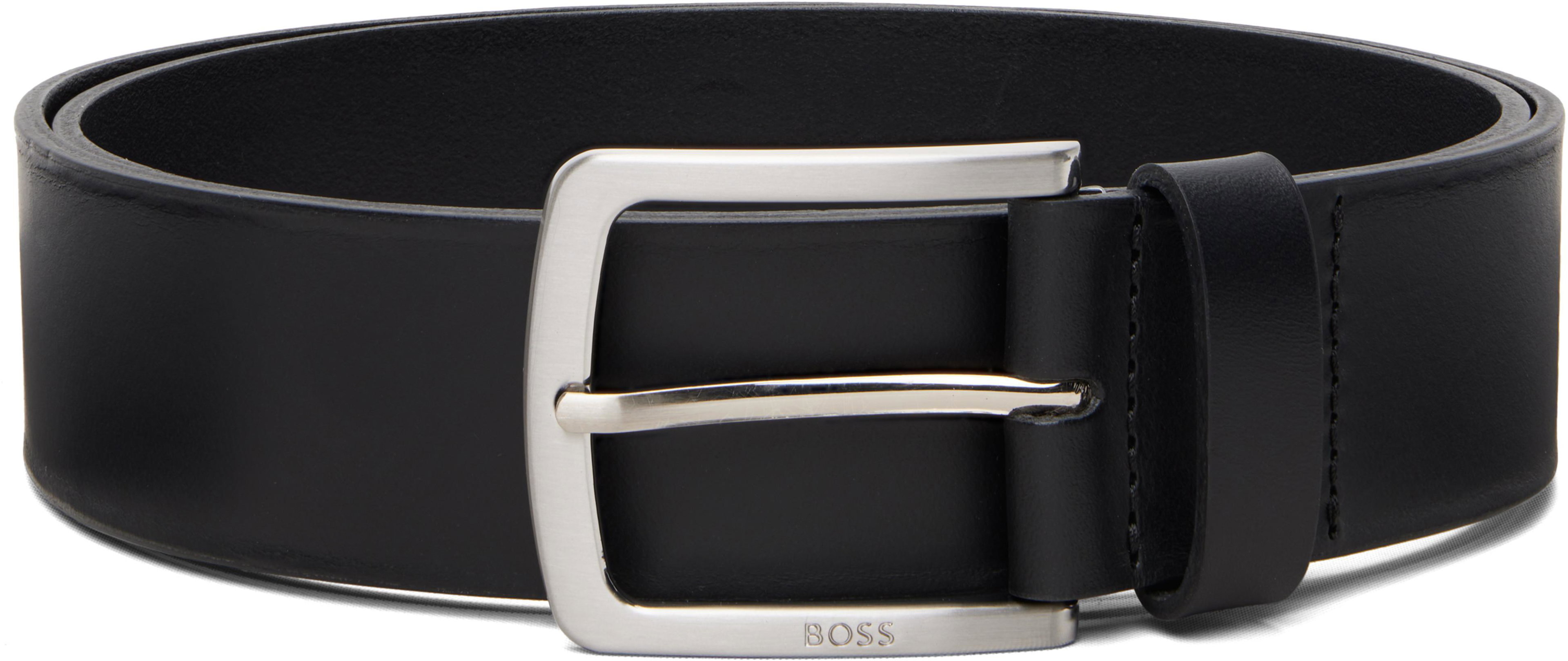 Black Italian-Leather Logo-Engraved Belt by HUGO BOSS