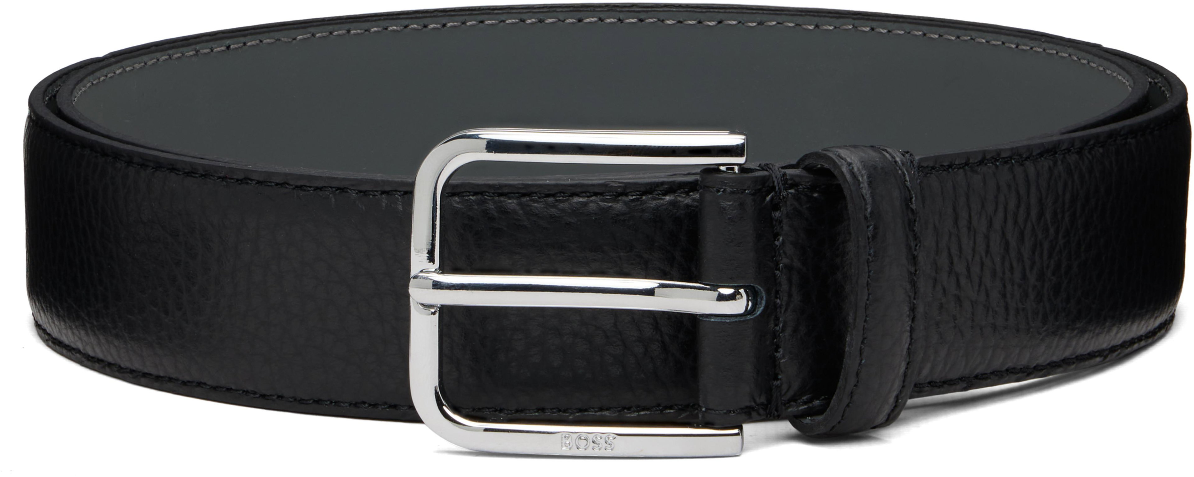 Black Italian Leather Pin-Buckle Belt by HUGO BOSS