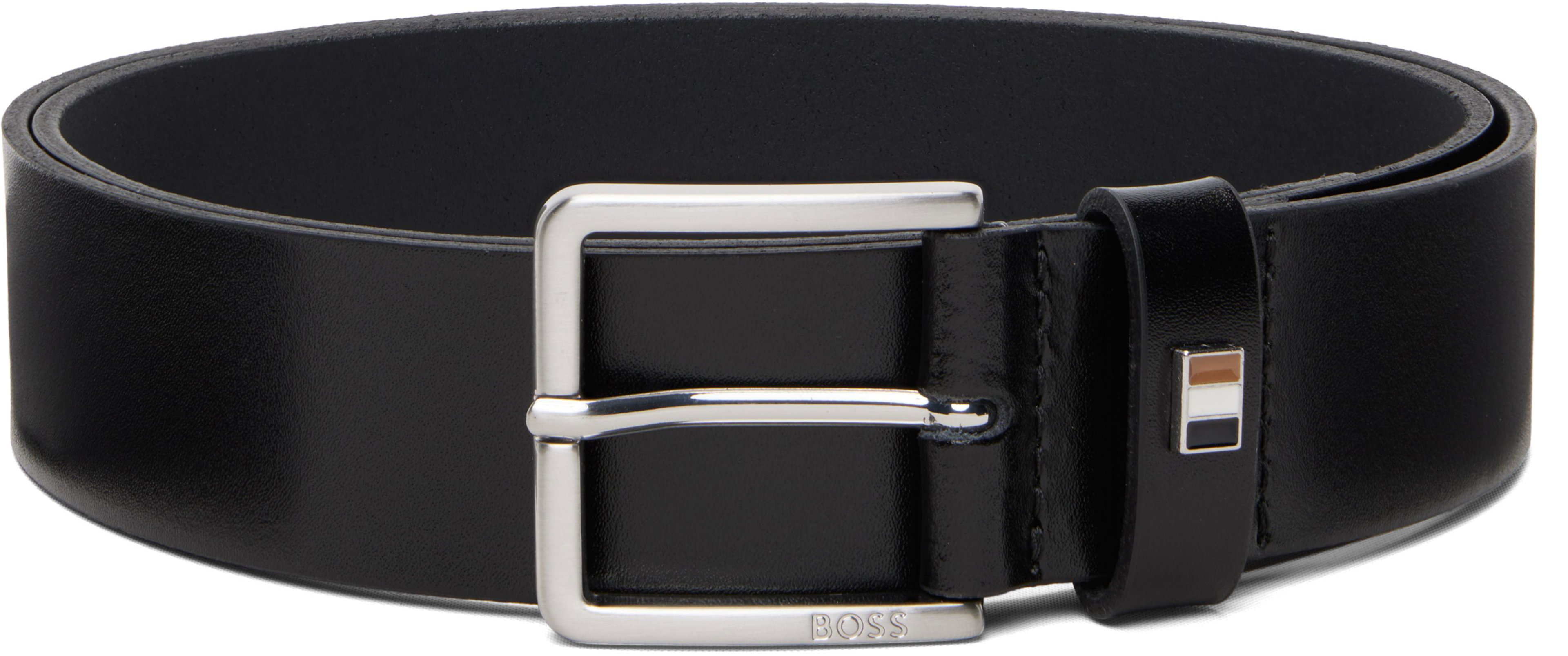 Black Italian-Leather Signature-Stripe Keeper Belt by HUGO BOSS