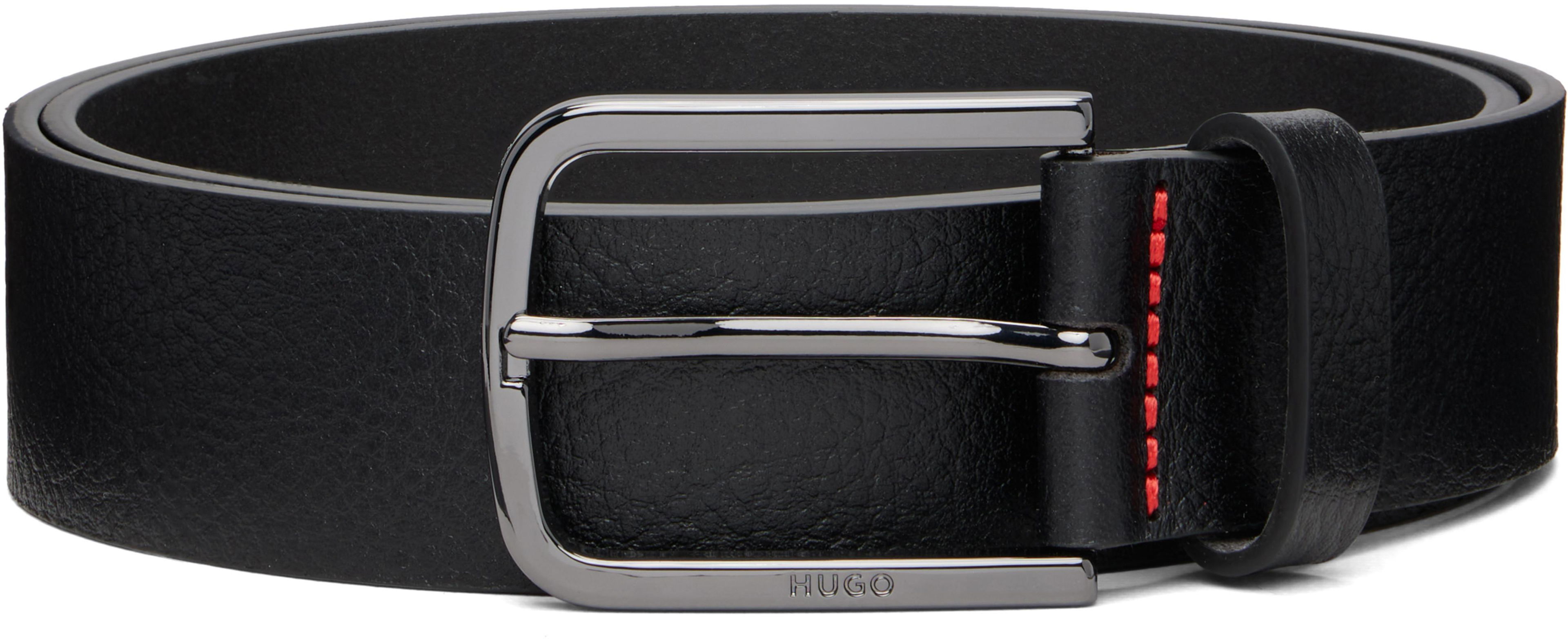 Black Italian-Made Grained Leather Belt by HUGO BOSS