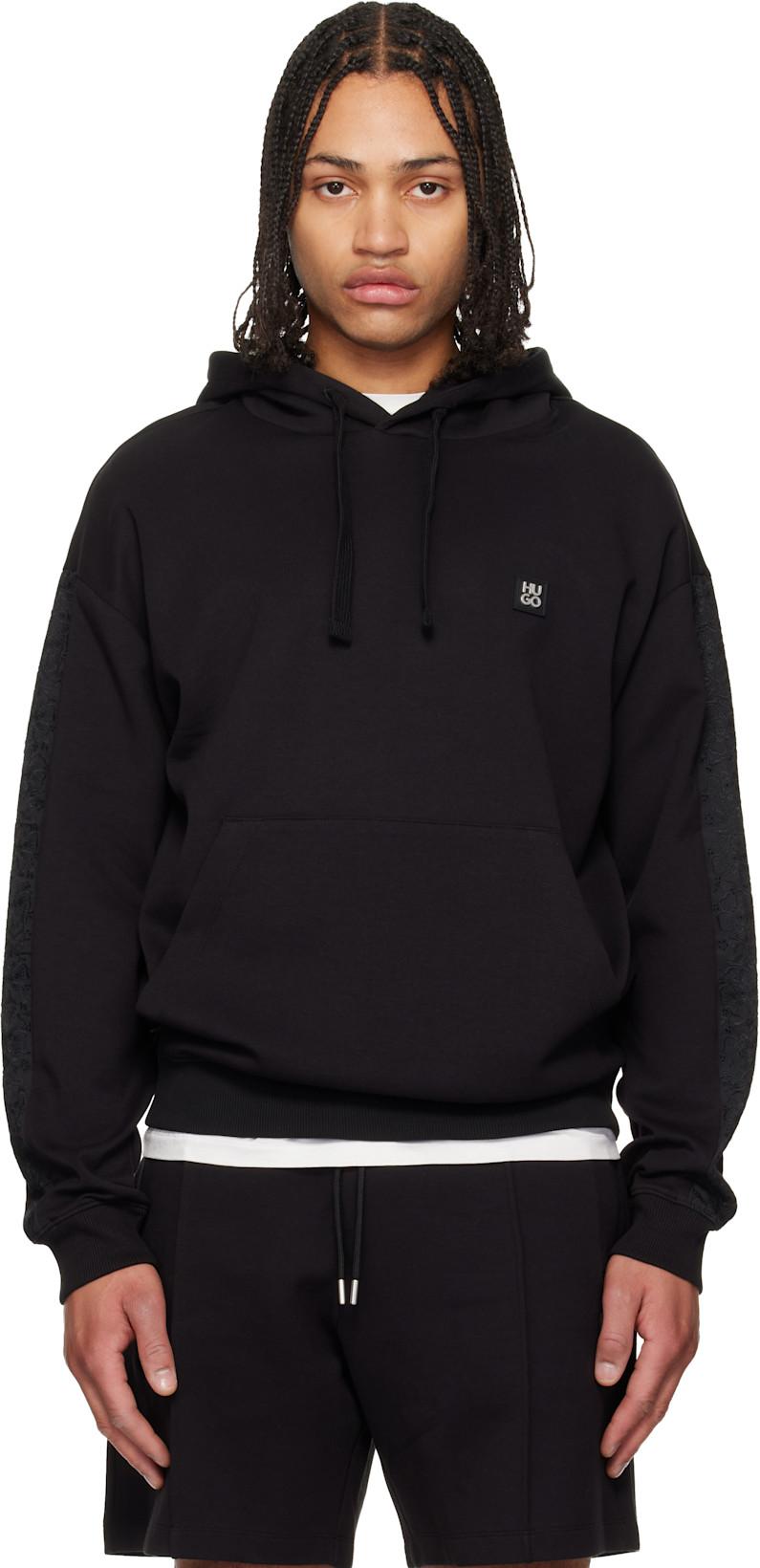 Black Lace Trim Hoodie by HUGO BOSS