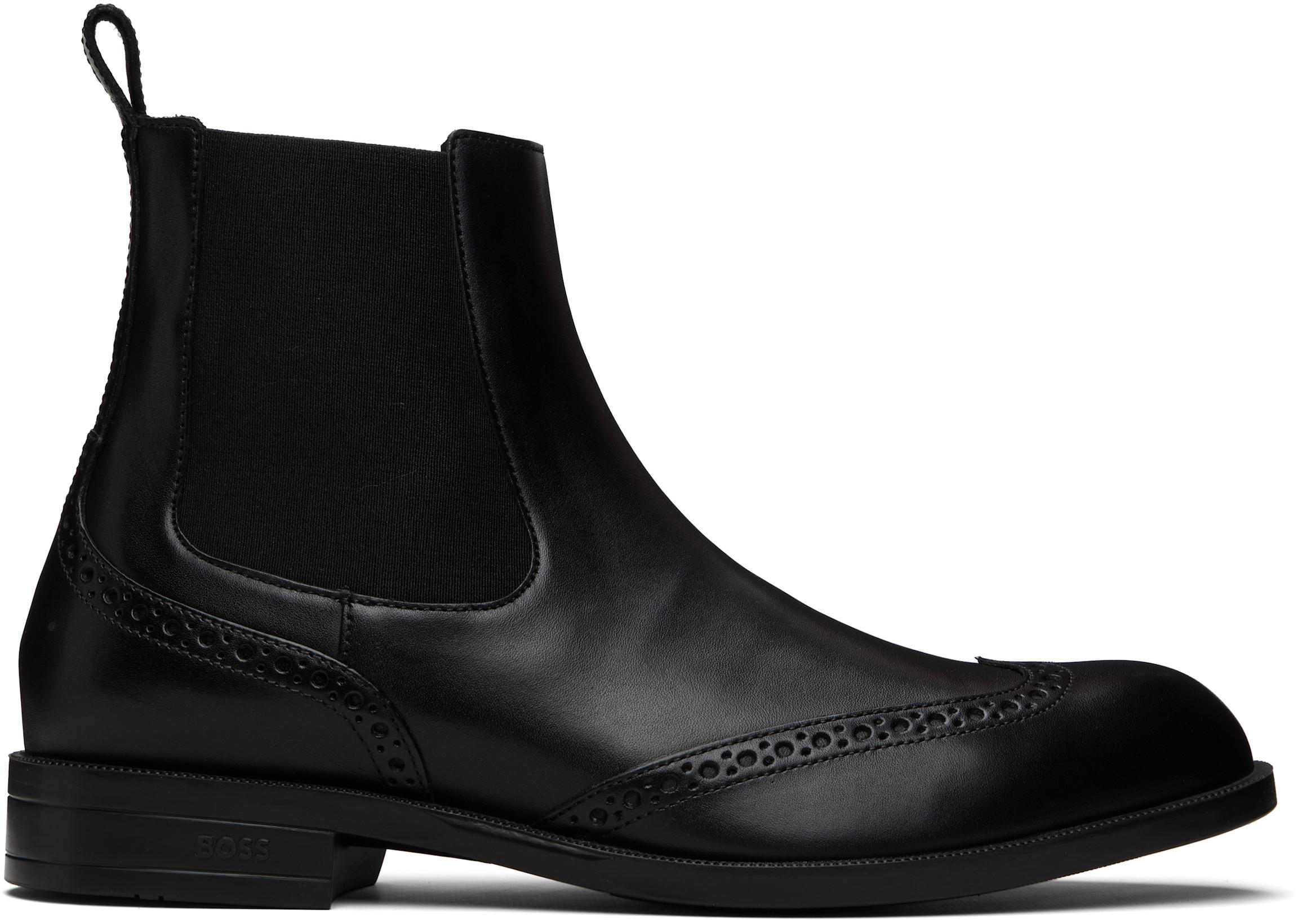Black Leather Chelsea Boots by HUGO BOSS