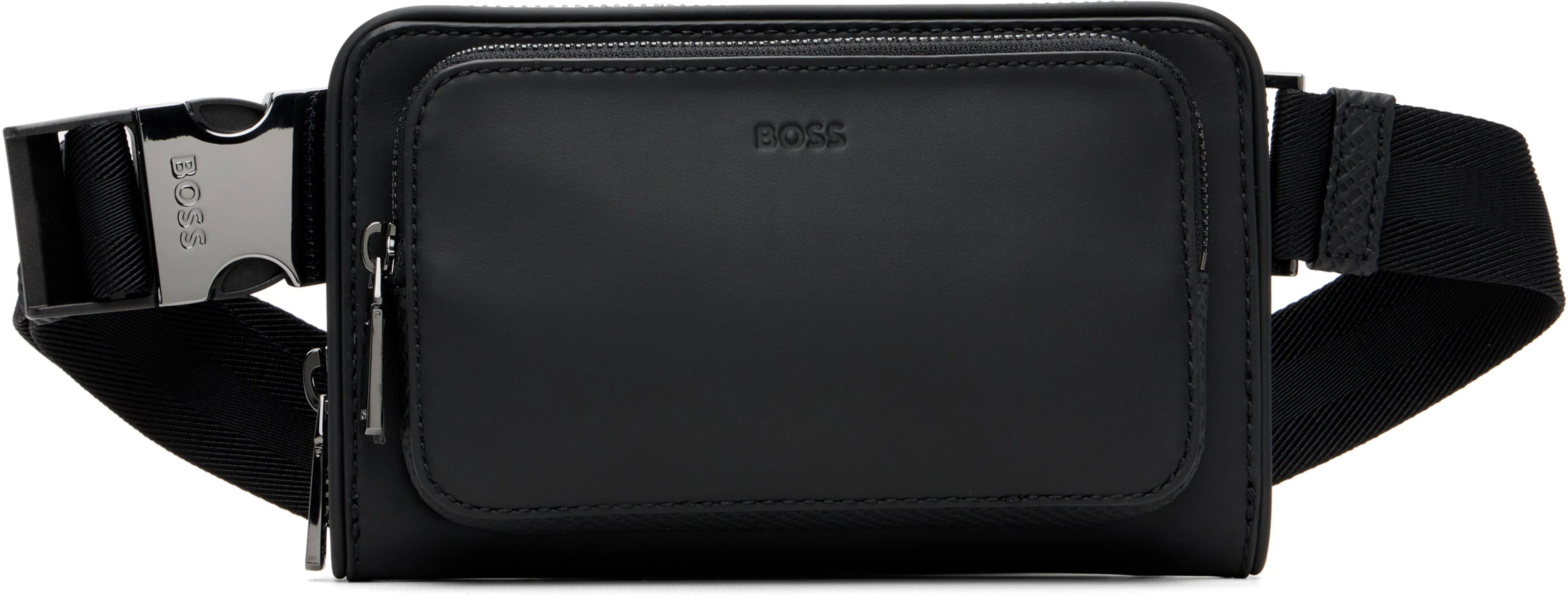 Black Leather Fanny Pack by HUGO BOSS