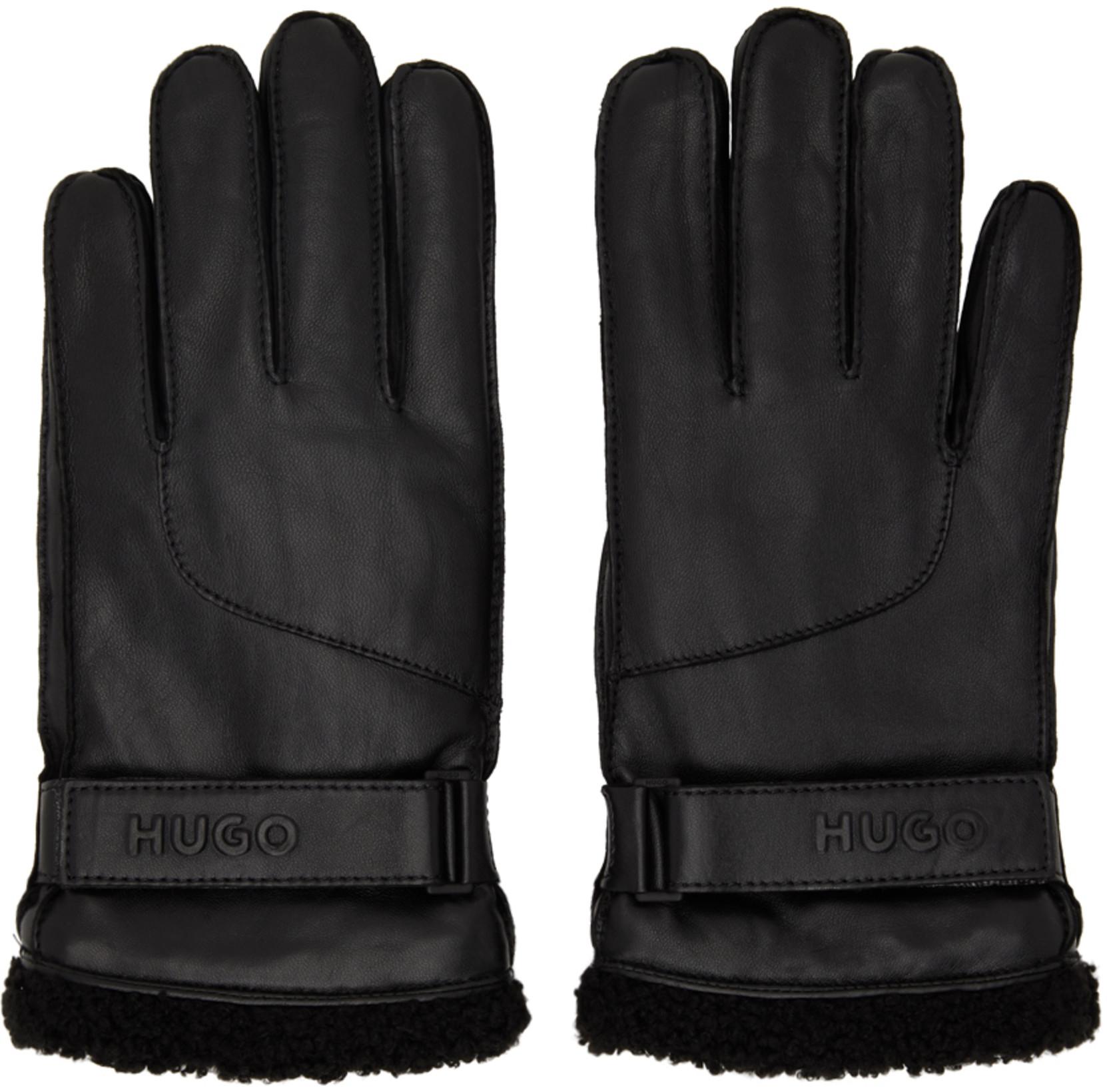 Black Leather Gloves by HUGO BOSS