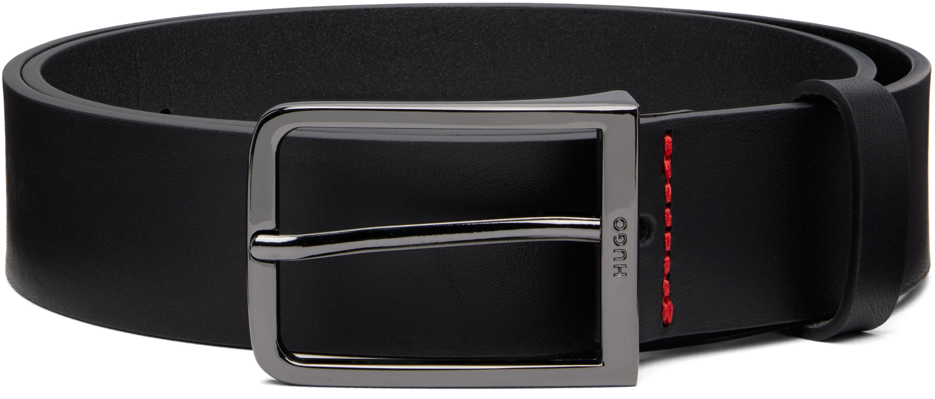 Black Leather Logo-Buckle Belt by HUGO BOSS