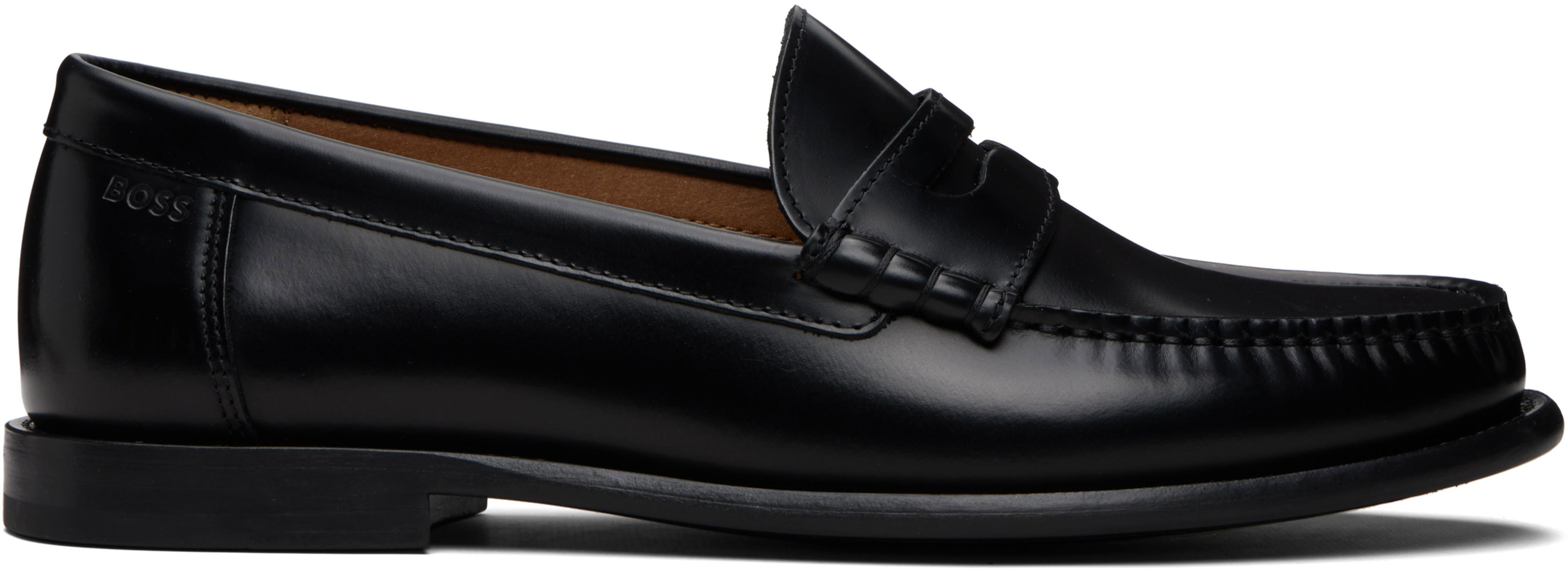 Black Leather Penny Trim Loafers by HUGO BOSS