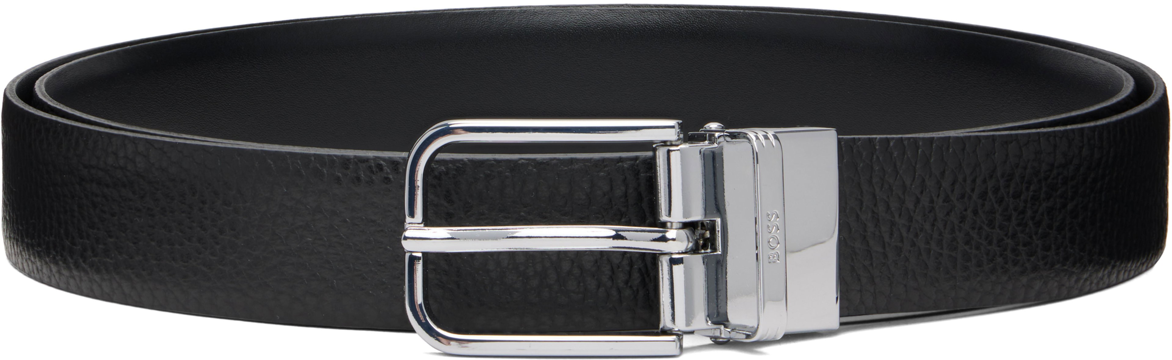 Black Leather Reversible Belt by HUGO BOSS