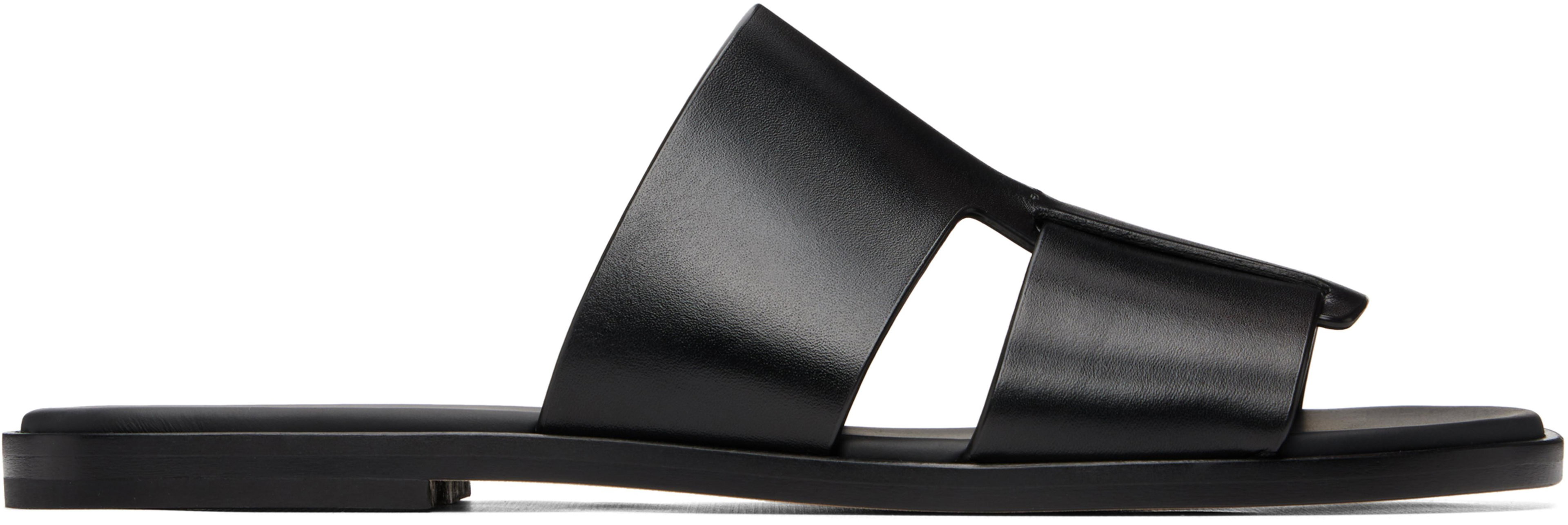 Black Leather Slides by HUGO BOSS