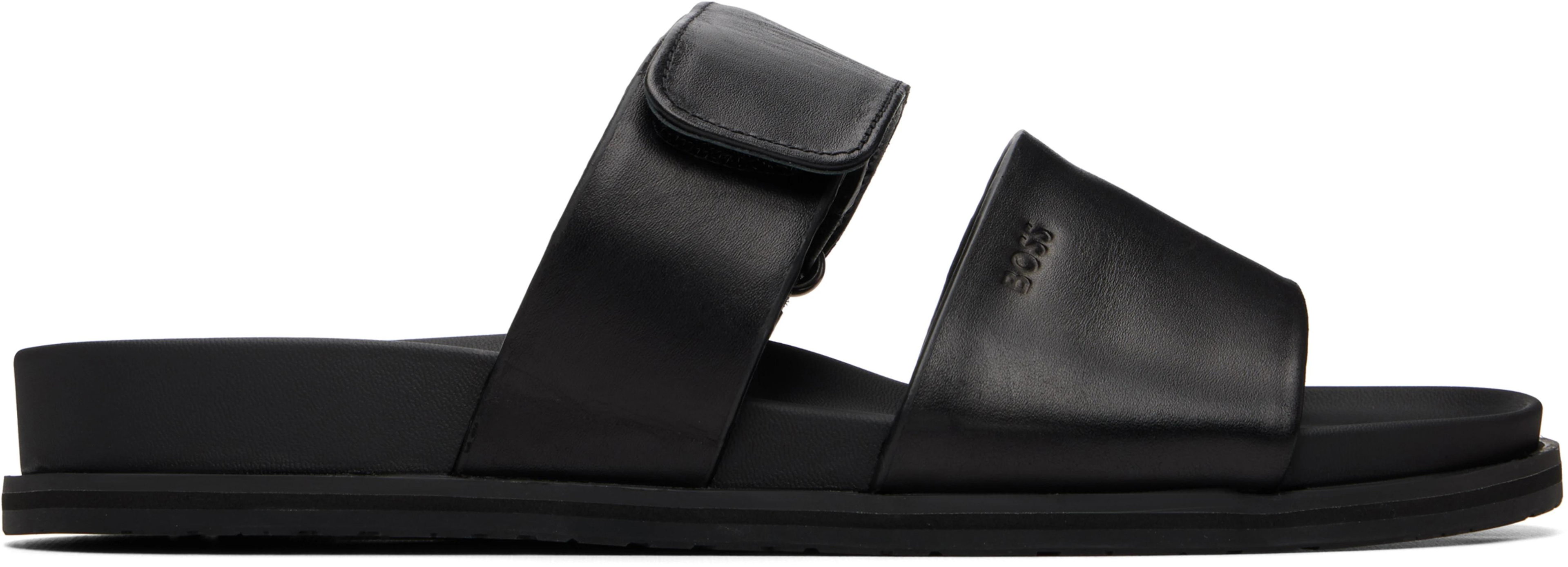 Black Leather Slides by HUGO BOSS