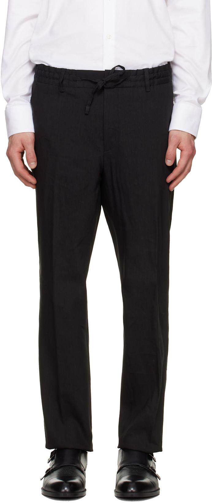 Black Linen-Blend Tapered-Fit Trousers by HUGO BOSS