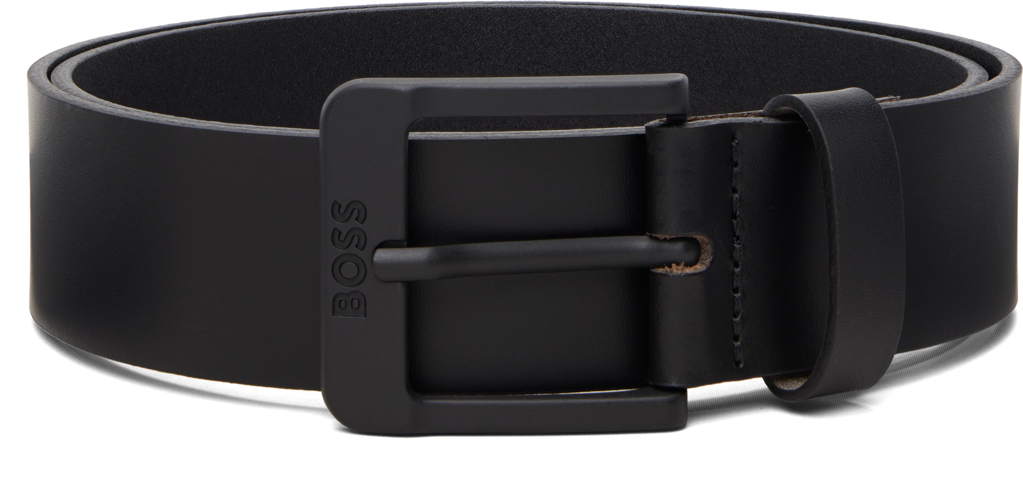 Black Logo Buckle Leather Belt by HUGO BOSS
