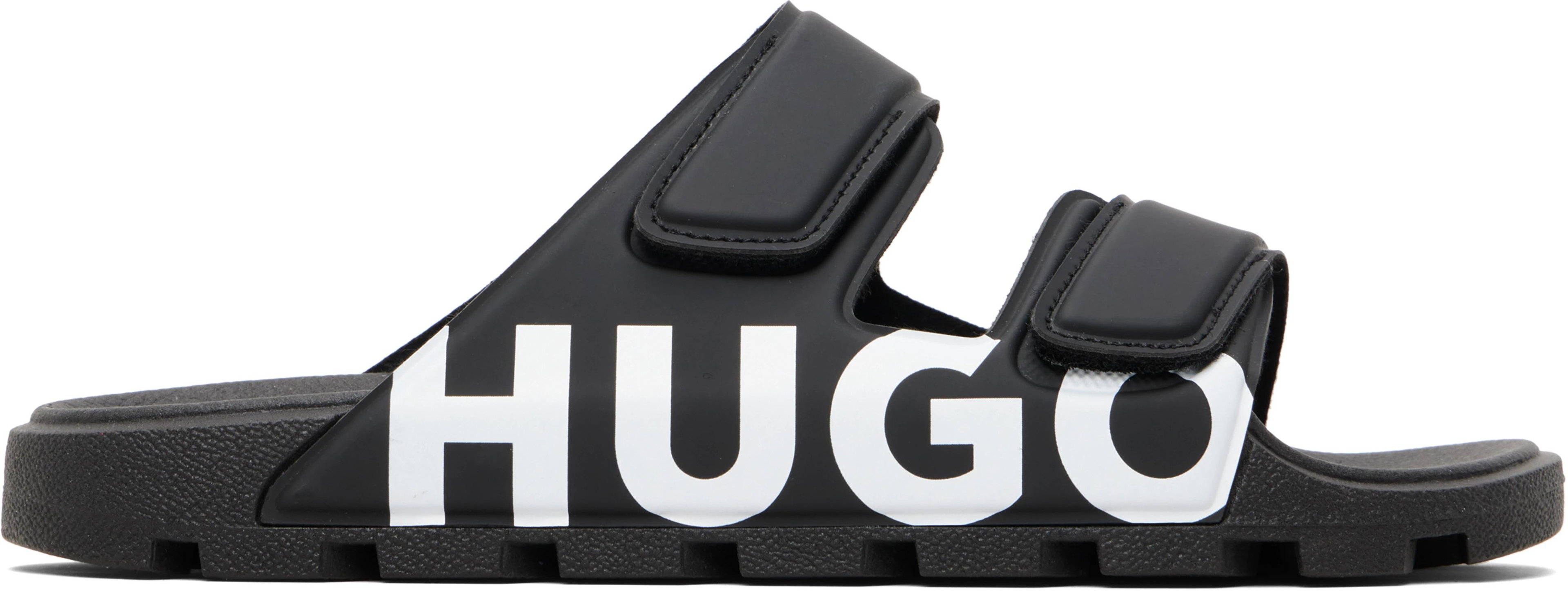 Black Logo Double Touch-Closure Sandals by HUGO BOSS