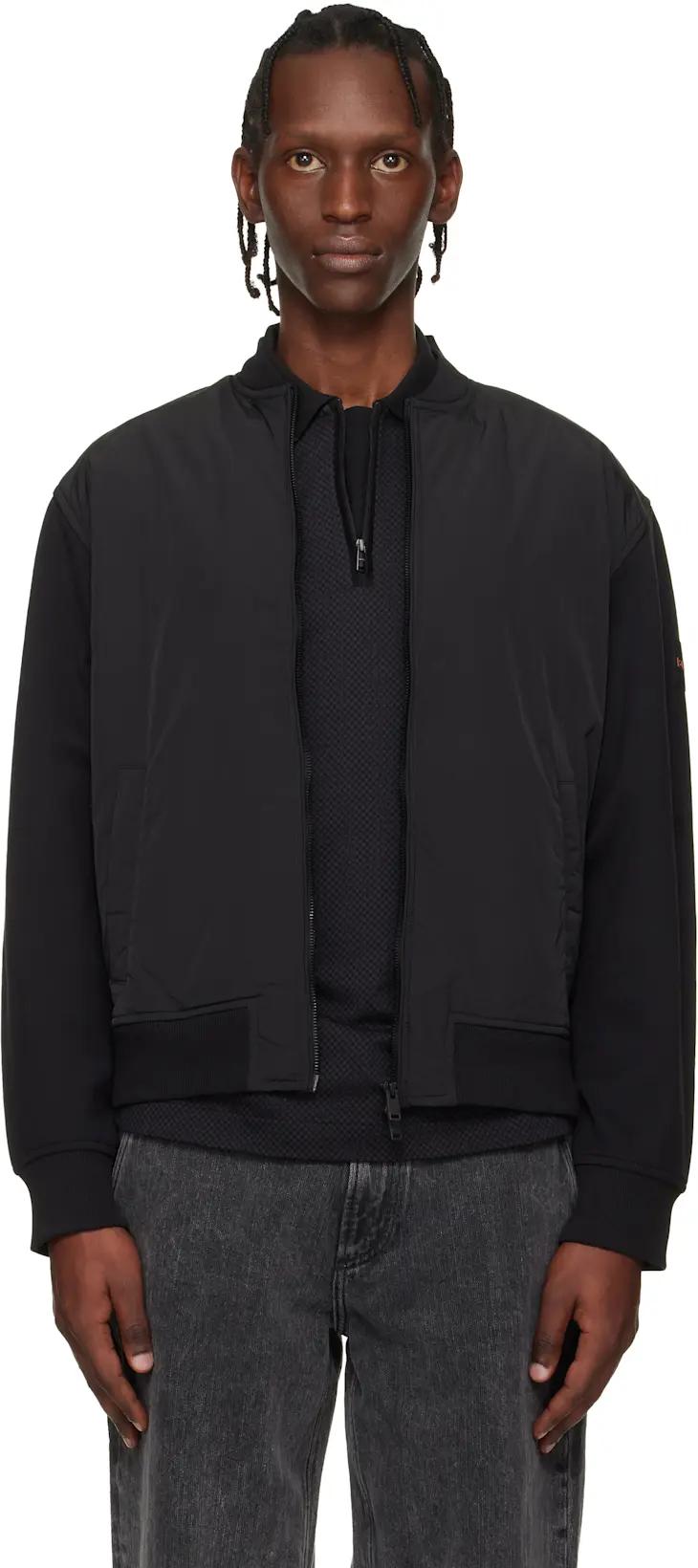 Black Logo Patch Bomber Jacket by HUGO BOSS