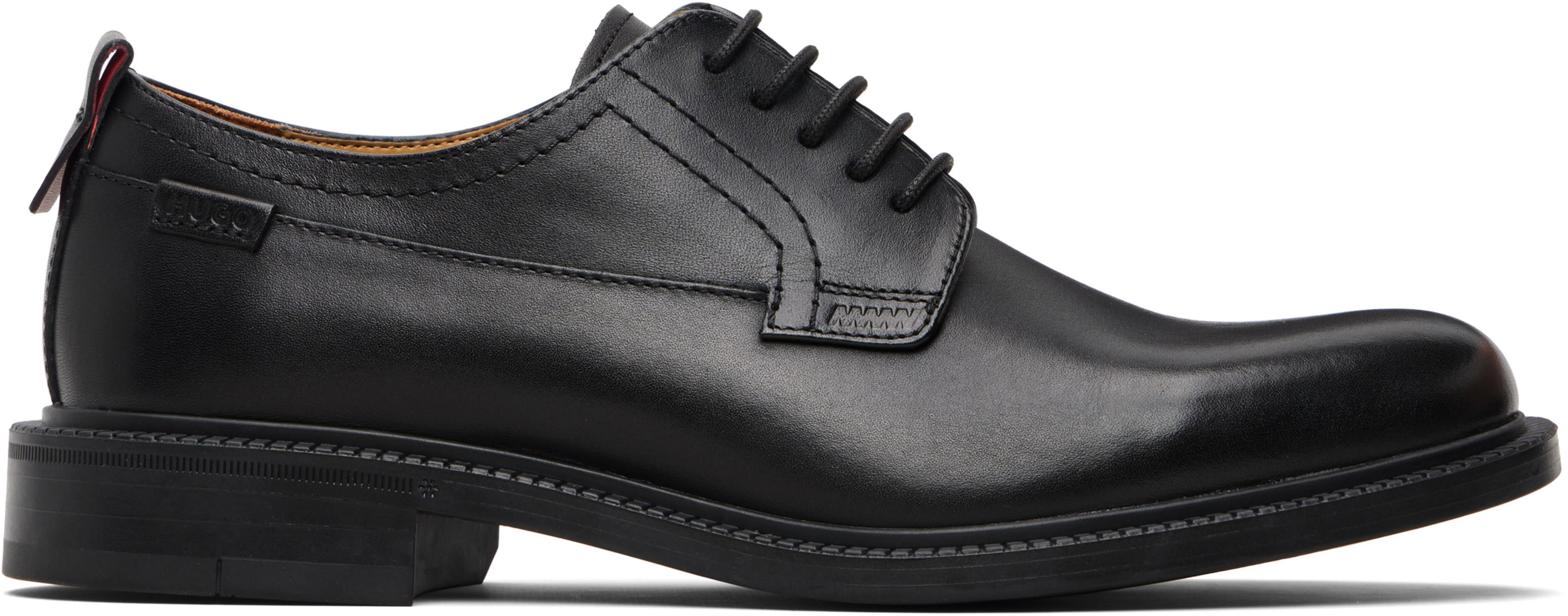Black Logo Tab Leather Derbys by HUGO BOSS