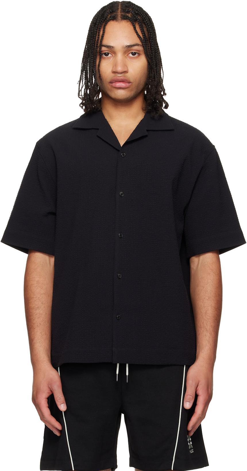 Black Oversized-Fit Stretch Cotton Seersucker Shirt by HUGO BOSS