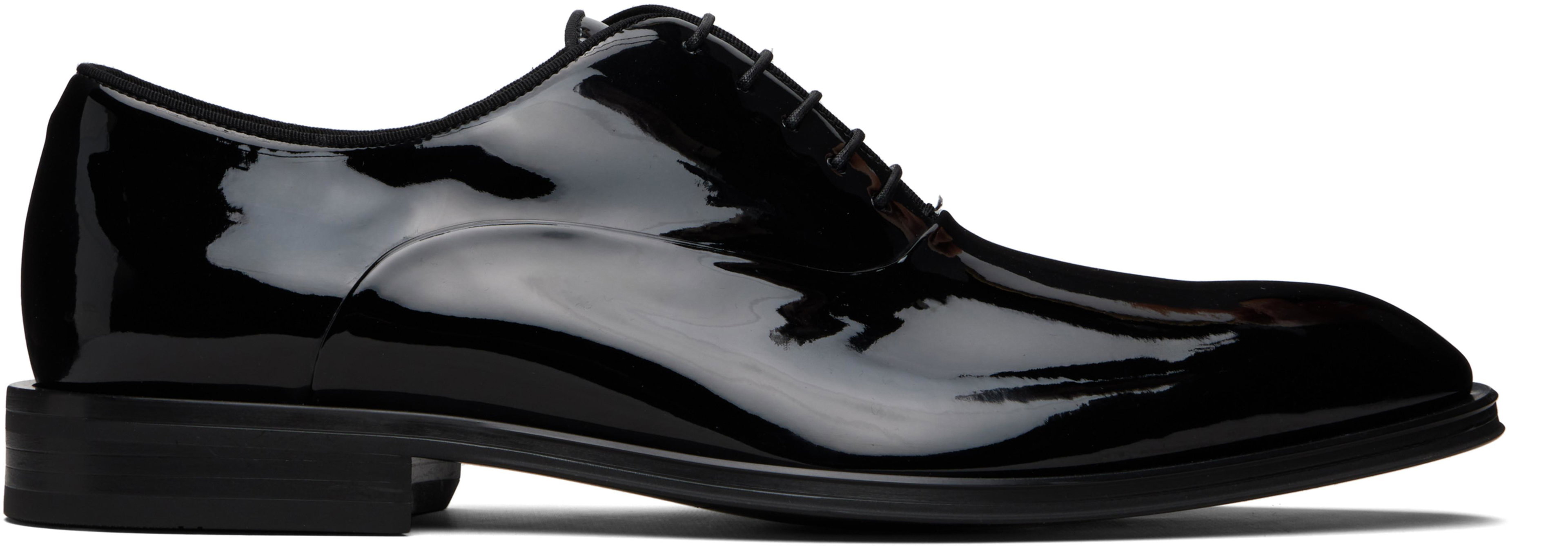 Black Oxford Patent Faux-Leather Derbys by HUGO BOSS