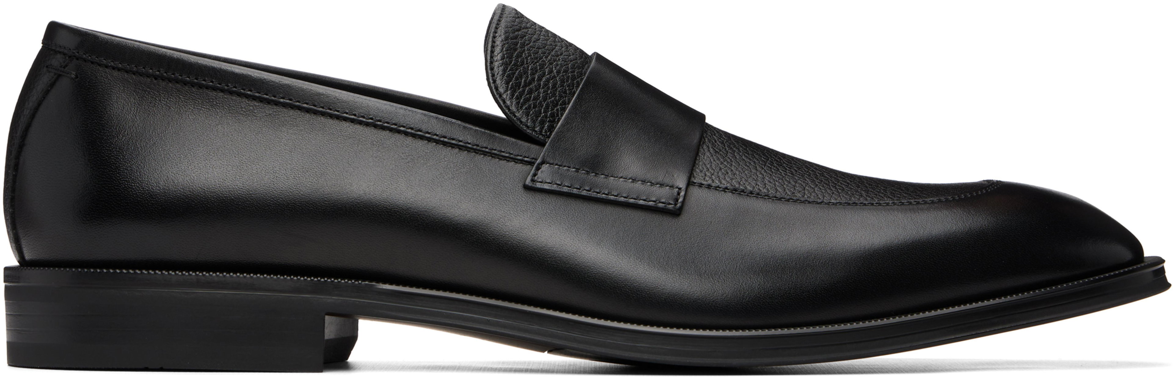 Black Plain Penny Trim Leather Loafers by HUGO BOSS