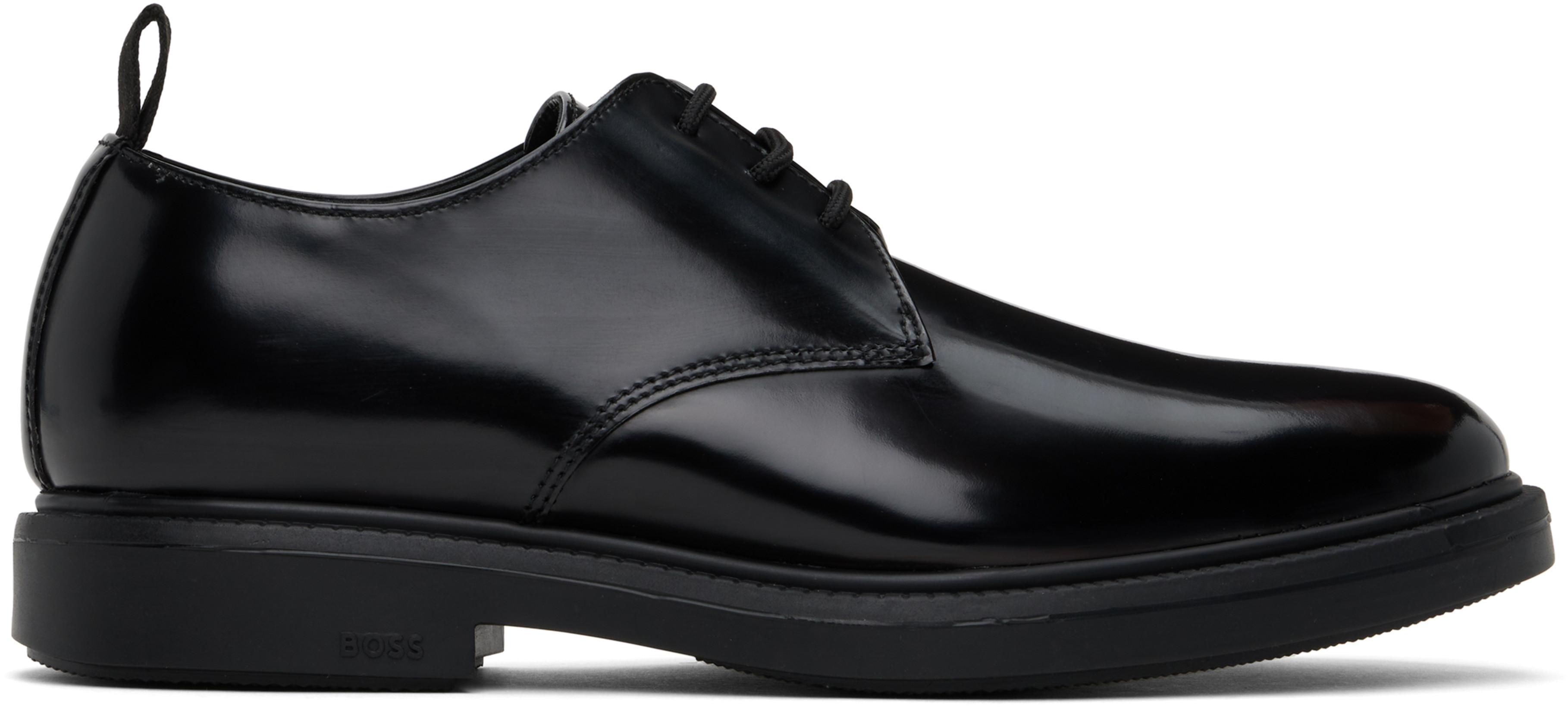 Black Polished Leather Derbys by HUGO BOSS