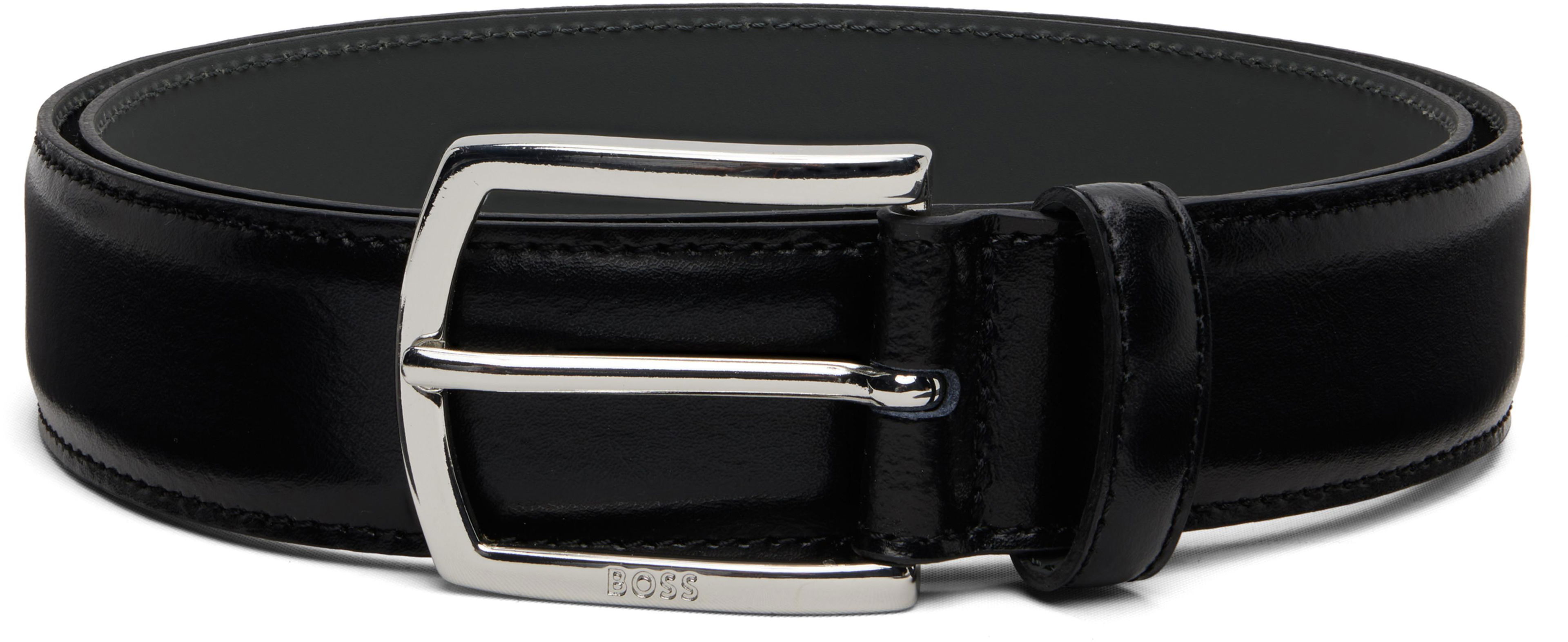 Black Polished Logo Buckle Leather Belt by HUGO BOSS Black Polished Logo Buckle Leather Belt by HUGO BOSS