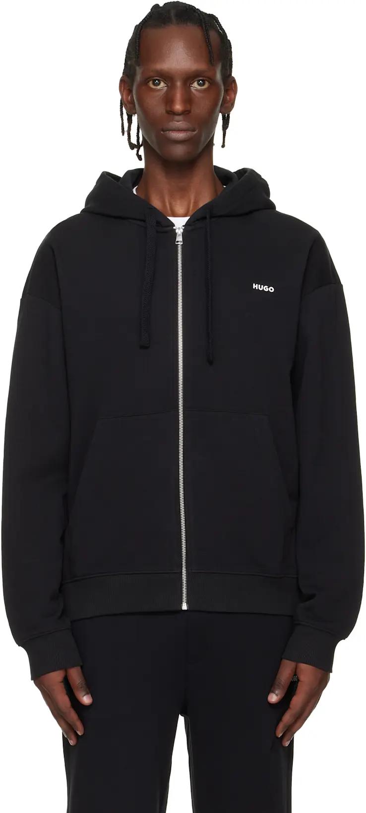 Black Relaxed-Fit Logo Detail Hoodie by HUGO BOSS