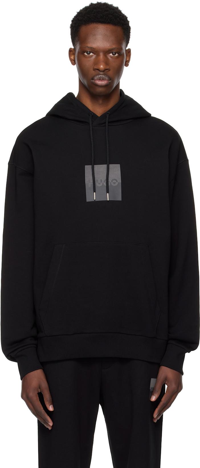 Black Relaxed-Fit Split Logo Hoodie by HUGO BOSS