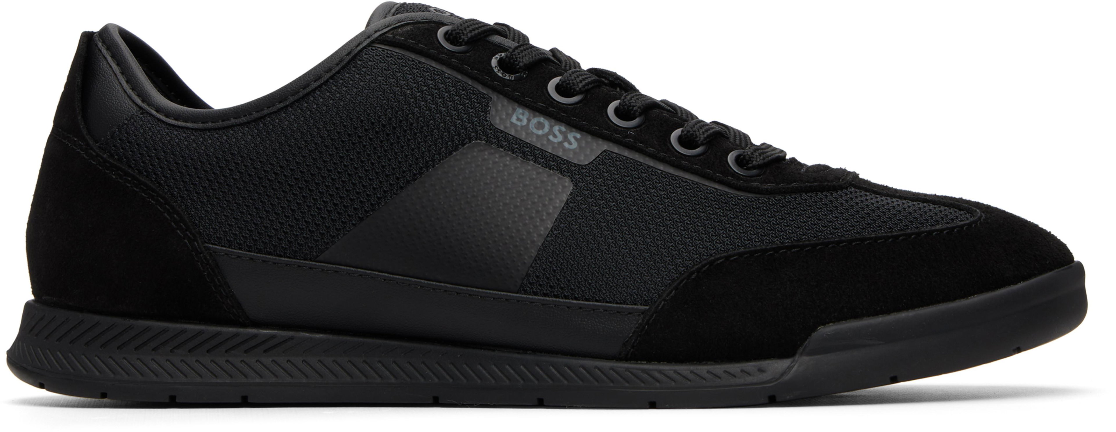 Black Ridged Outsole Mixed-Material Sneakers by HUGO BOSS