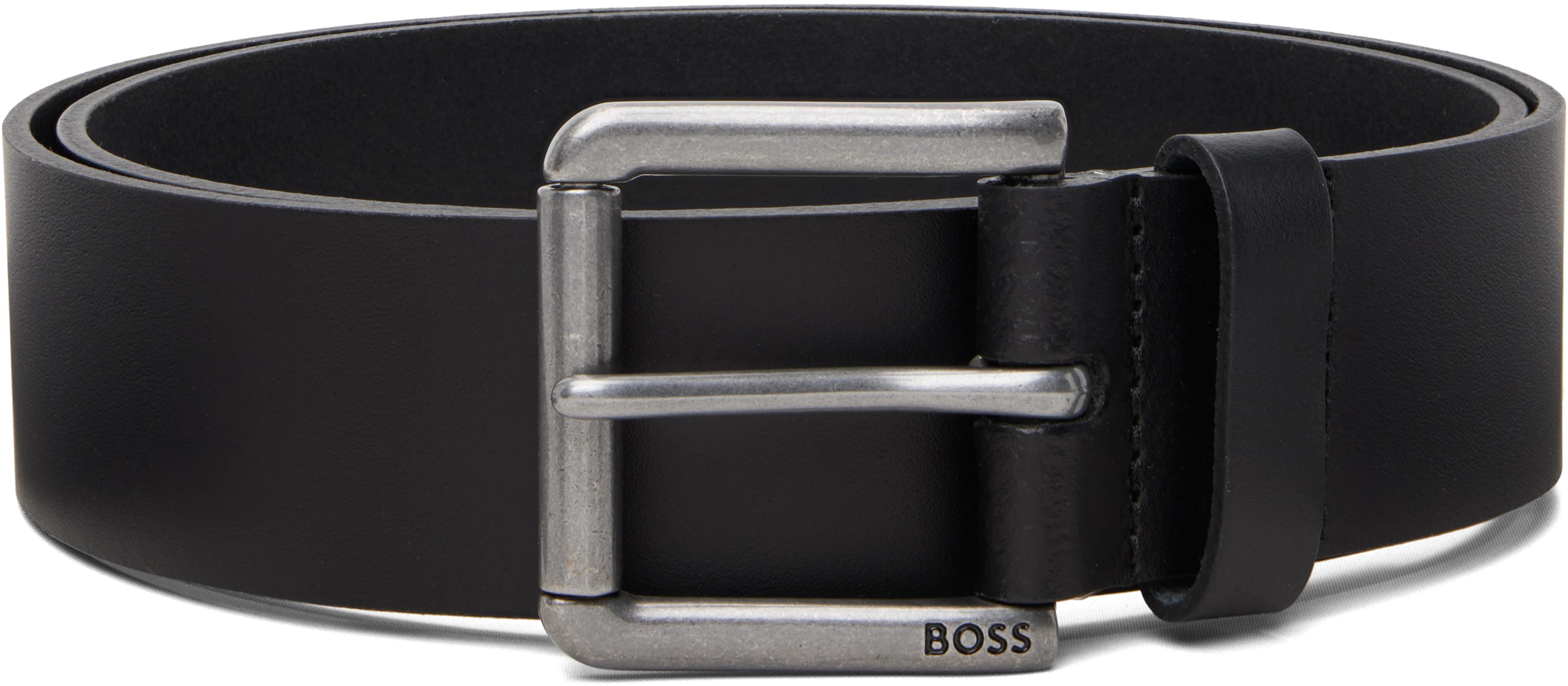 Black Roller-Buckle Leather Belt by HUGO BOSS
