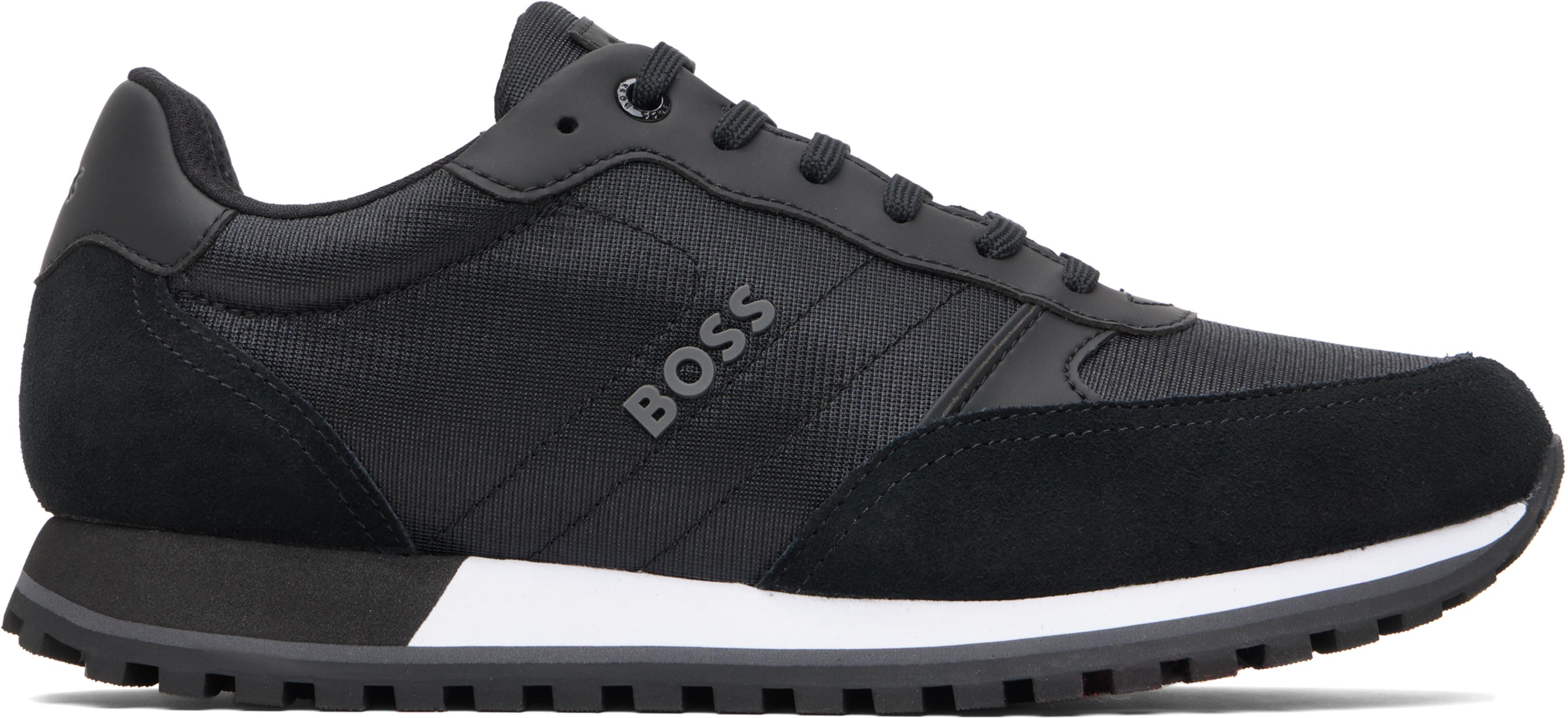 Black Runner-Inspired Faux-Leather Trim Sneakers by HUGO BOSS