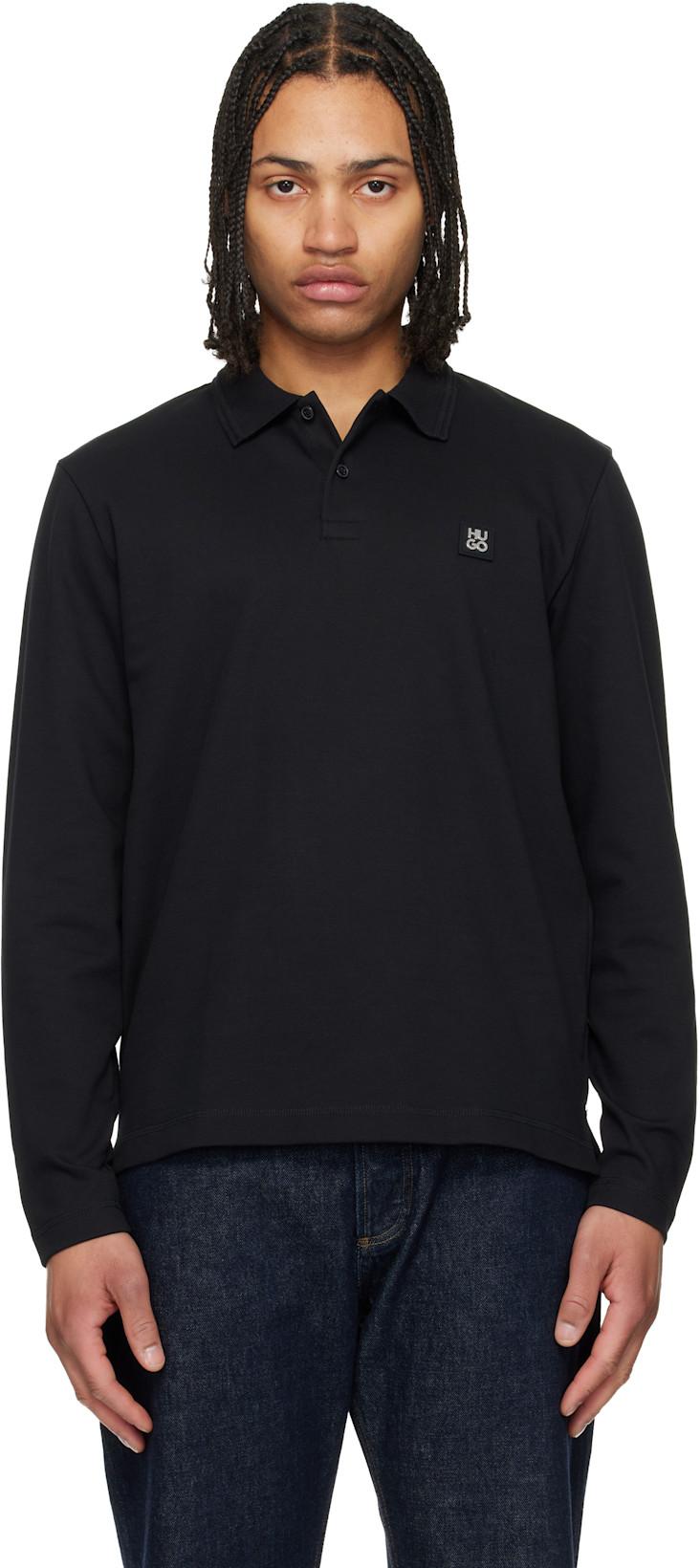 Black Stacked-Logo Cotton Blend Polo by HUGO BOSS