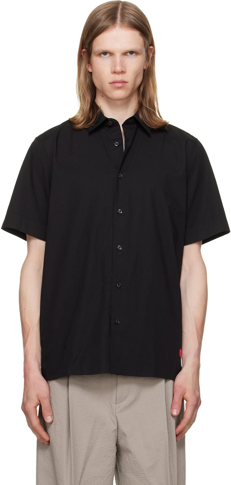 Black Stretch Cotton Logo Patch Shirt by HUGO BOSS
