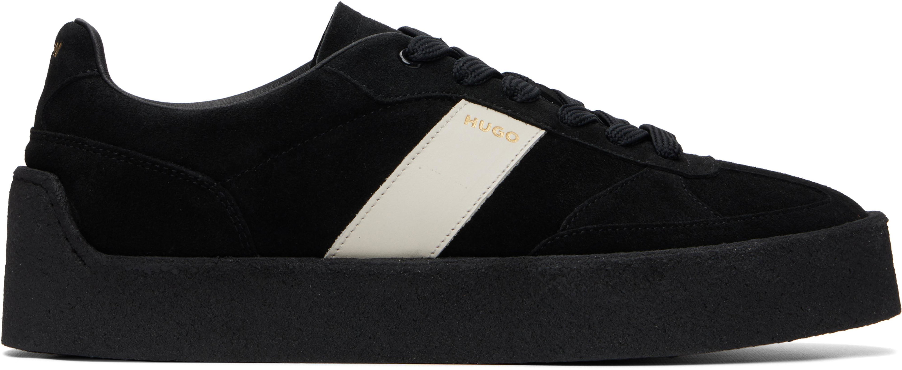 Black Suede Side Stripe Sneakers by HUGO BOSS