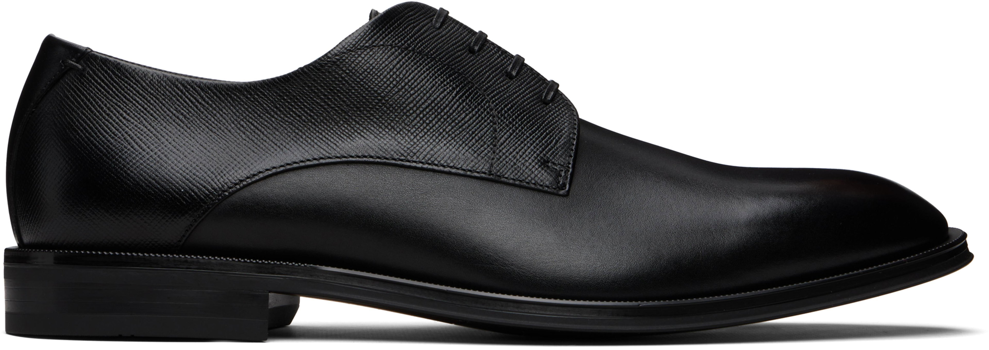 Black Textured & Smooth Leather Derbys by HUGO BOSS