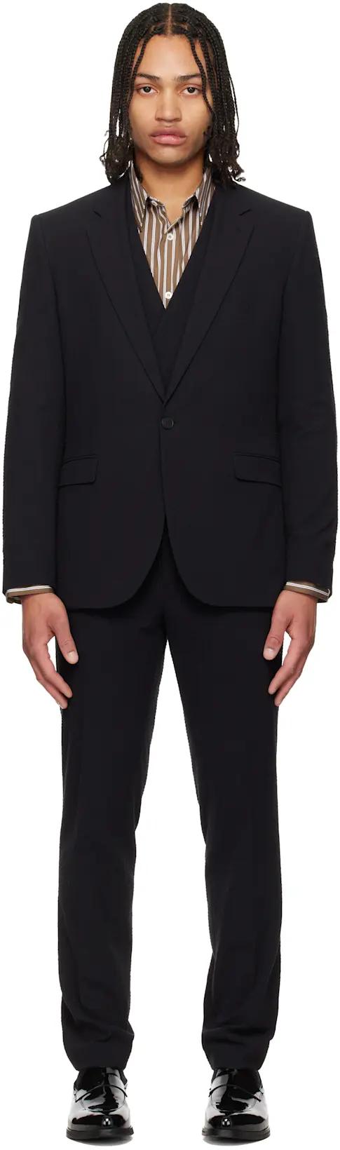 Black Three-Piece Extra-Slim-Fit Stretch-Cotton Seersucker Suit by HUGO BOSS