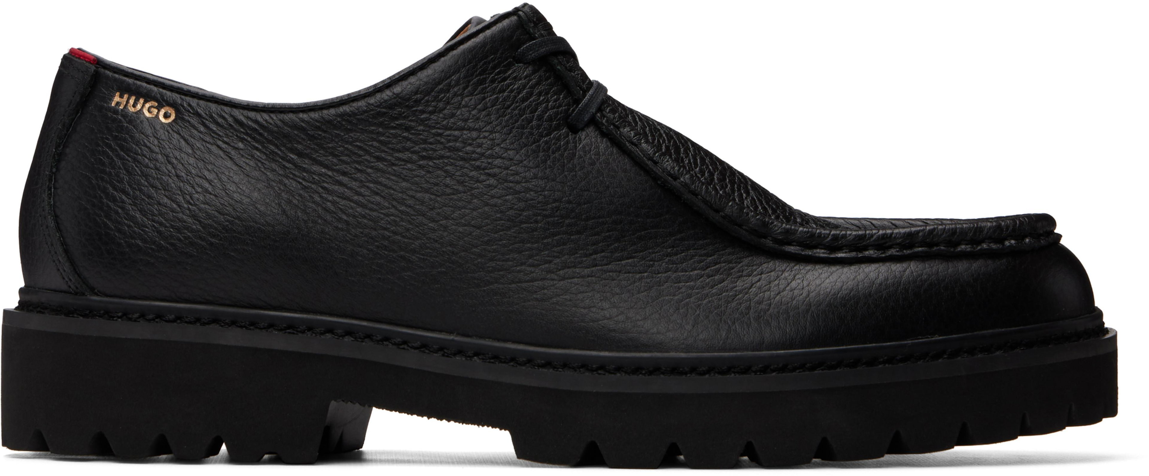 Black Tumbled Leather Derbys by HUGO BOSS