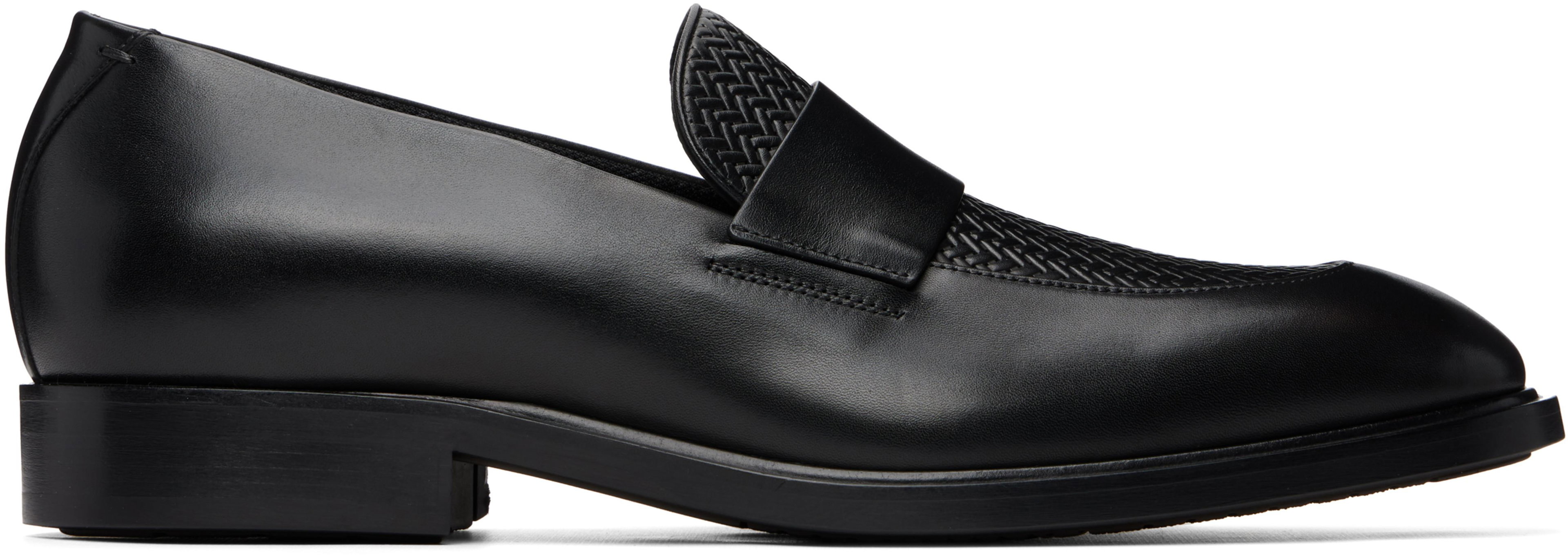 Black Woven Vamp Leather Loafers by HUGO BOSS