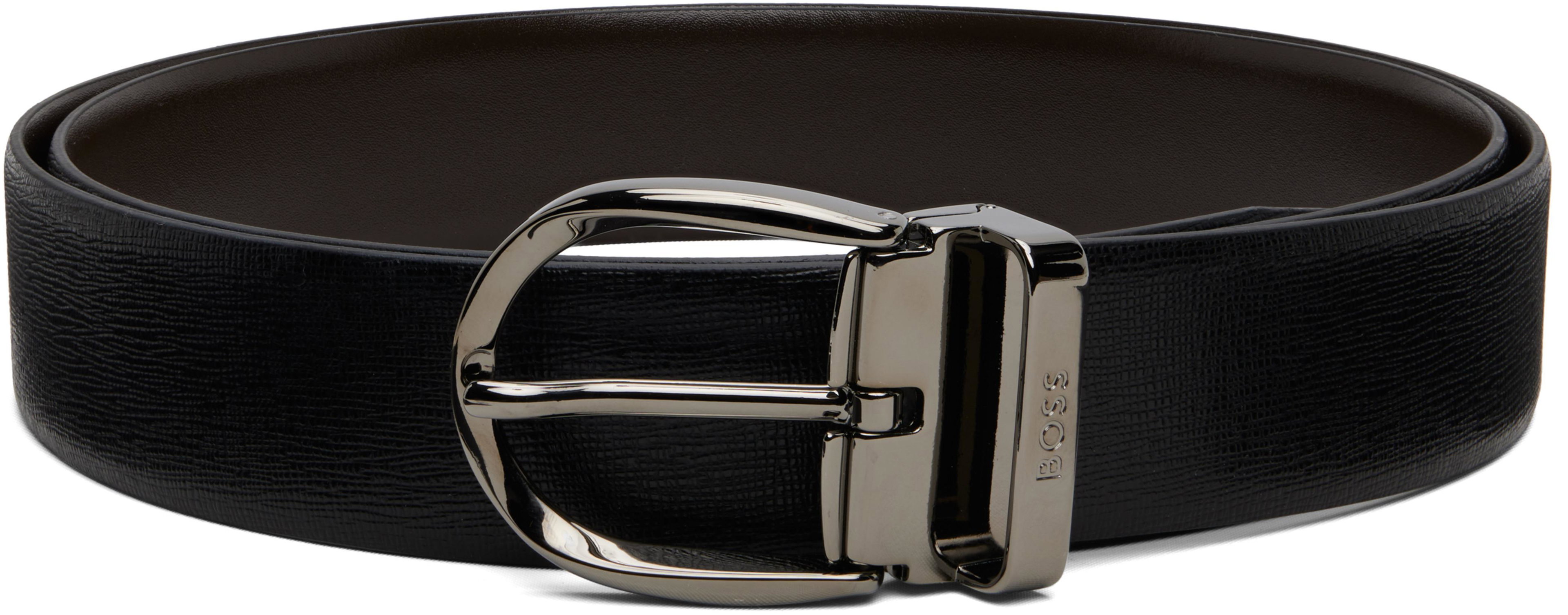 Black & Brown Leather Reversible Belt by HUGO BOSS