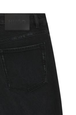 Black wide-leg jeans in comfort-stretch denim by HUGO BOSS