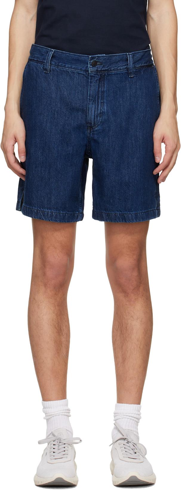 Blue Elasticized Waistband Denim Shorts by HUGO BOSS