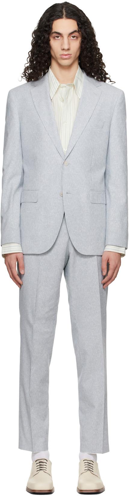 Blue Two-Piece Regular-Fit Stretch Bouclé Suit by HUGO BOSS