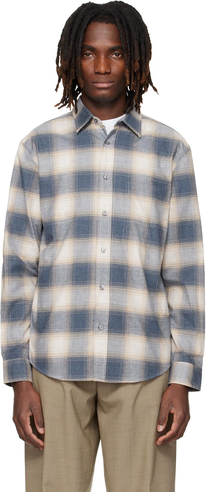 Blue & White Checked Relaxed-Fit Flannel Shirt by HUGO BOSS